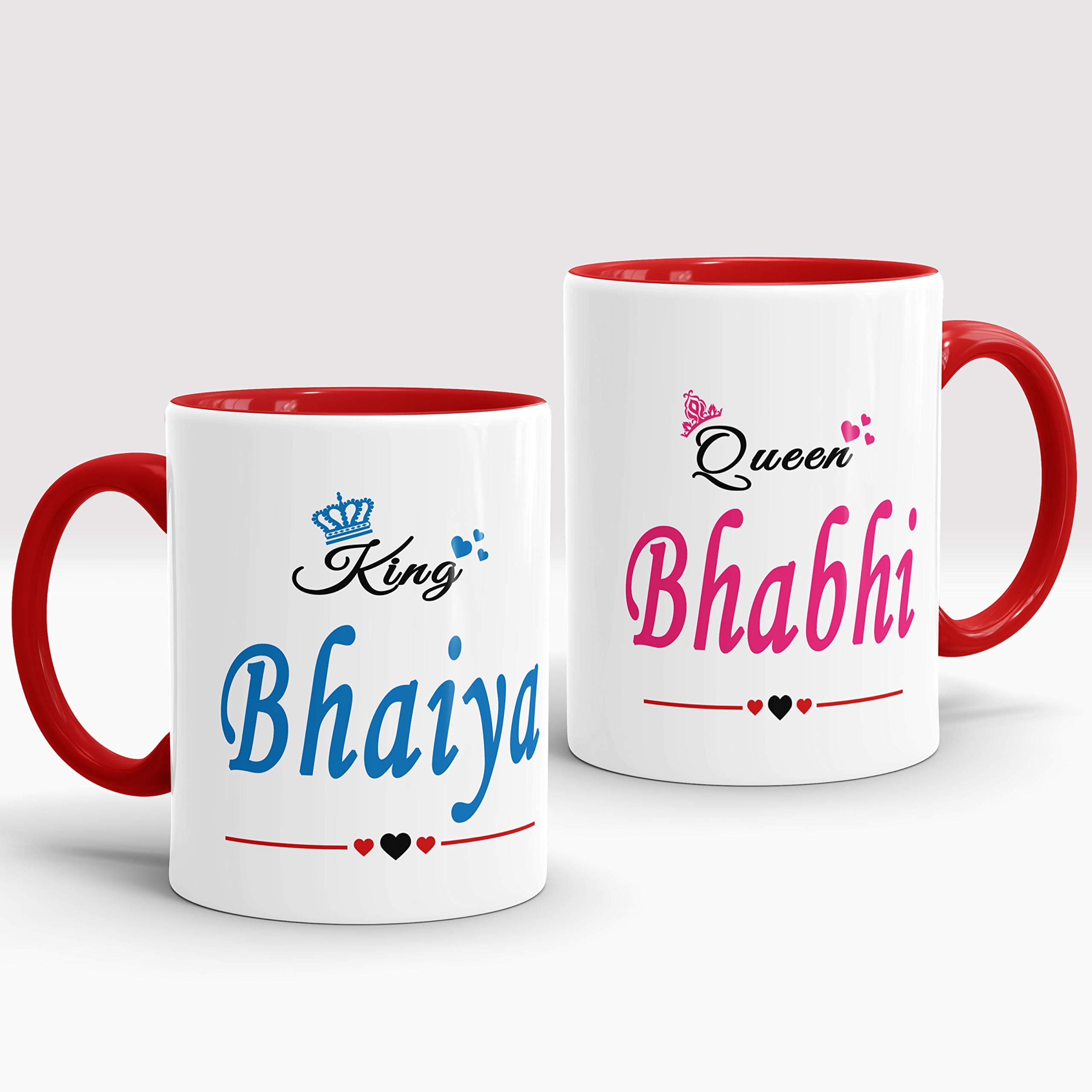 Gift Arcadia King Bhaiya & Queen Bhabhi Printed Coffee Mug | Best Gift for Couple, Coffee Mug for Brother and Sister-in-Law, 330Ml, (Set of 2) (A296)