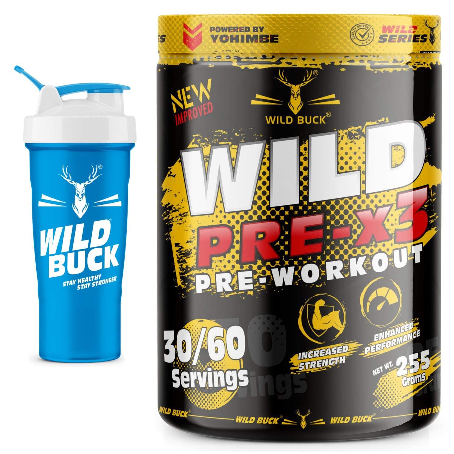 WILD BUCK Pre-X3 Hardcore Pre-Workout Supplement With Creatine Monohydrate,Arginine Aakg,Beta-Alanine,Explosive Muscle Pump -For Men&Women [30-60 Servings,Green Apple,255G] Free Shaker,Powder