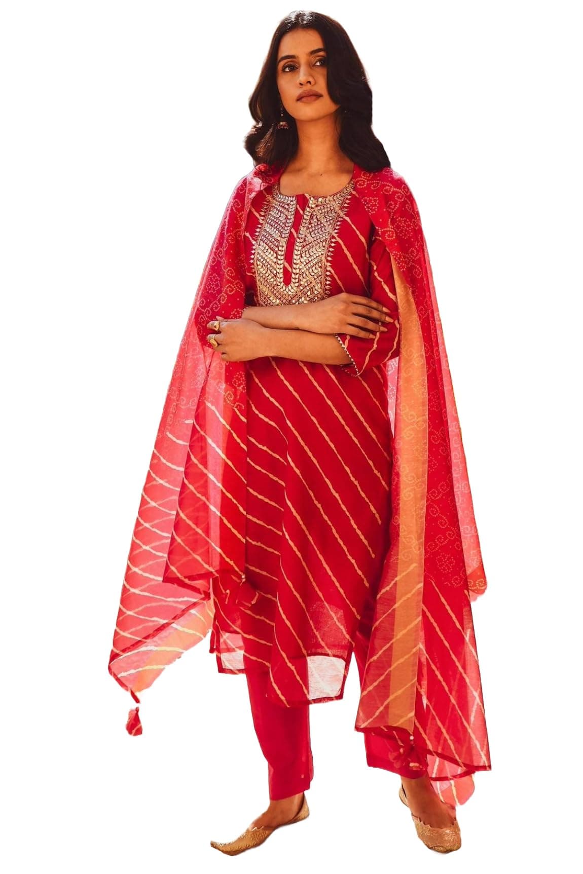 ANNI DESIGNER Women's Cotton Blend Straight Printed Kurta with Pant & Dupatta (Doremi-Pink_3XL_Pink_XXX-Large)