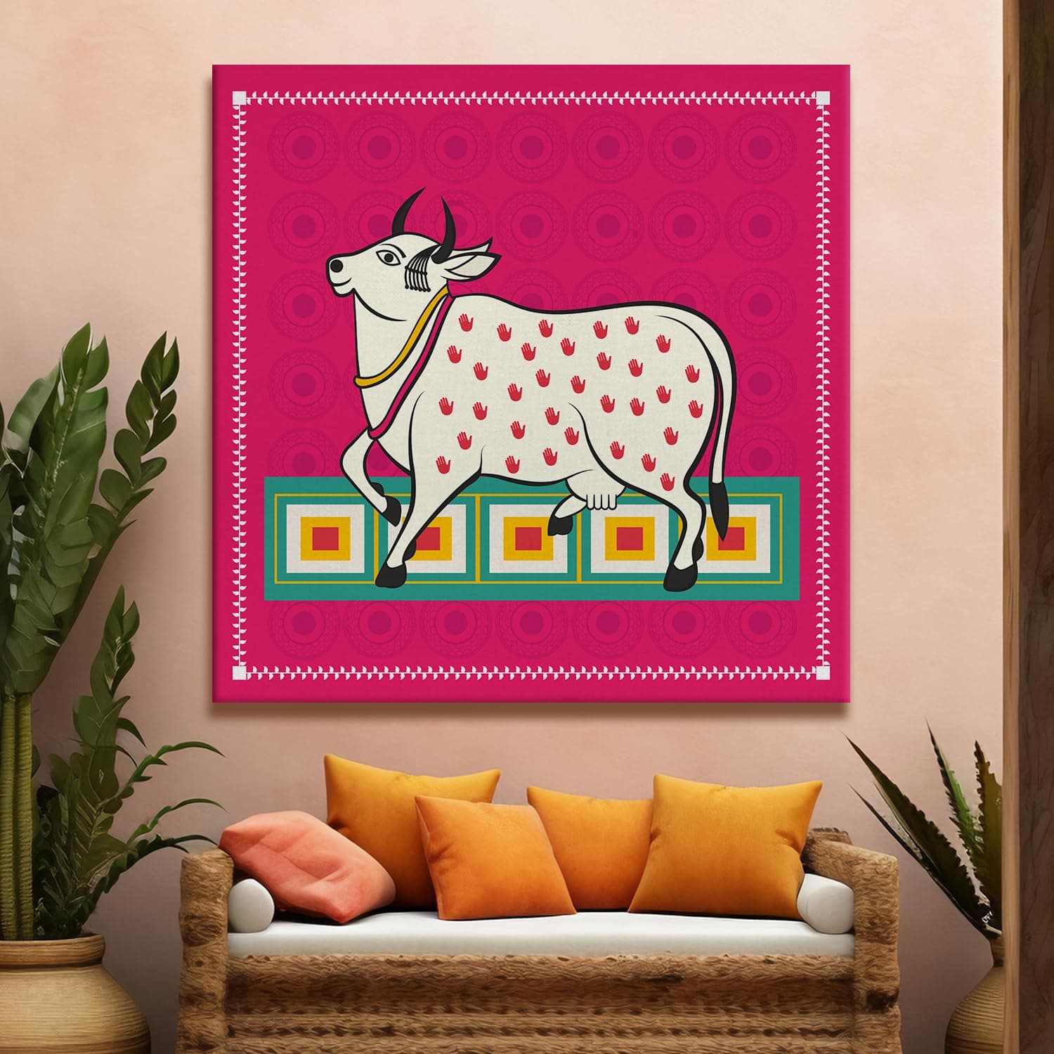 PAPER PLANE DESIGN kalighat paintings canvas art Indian ethnic traditional wall art large size for living room decor.