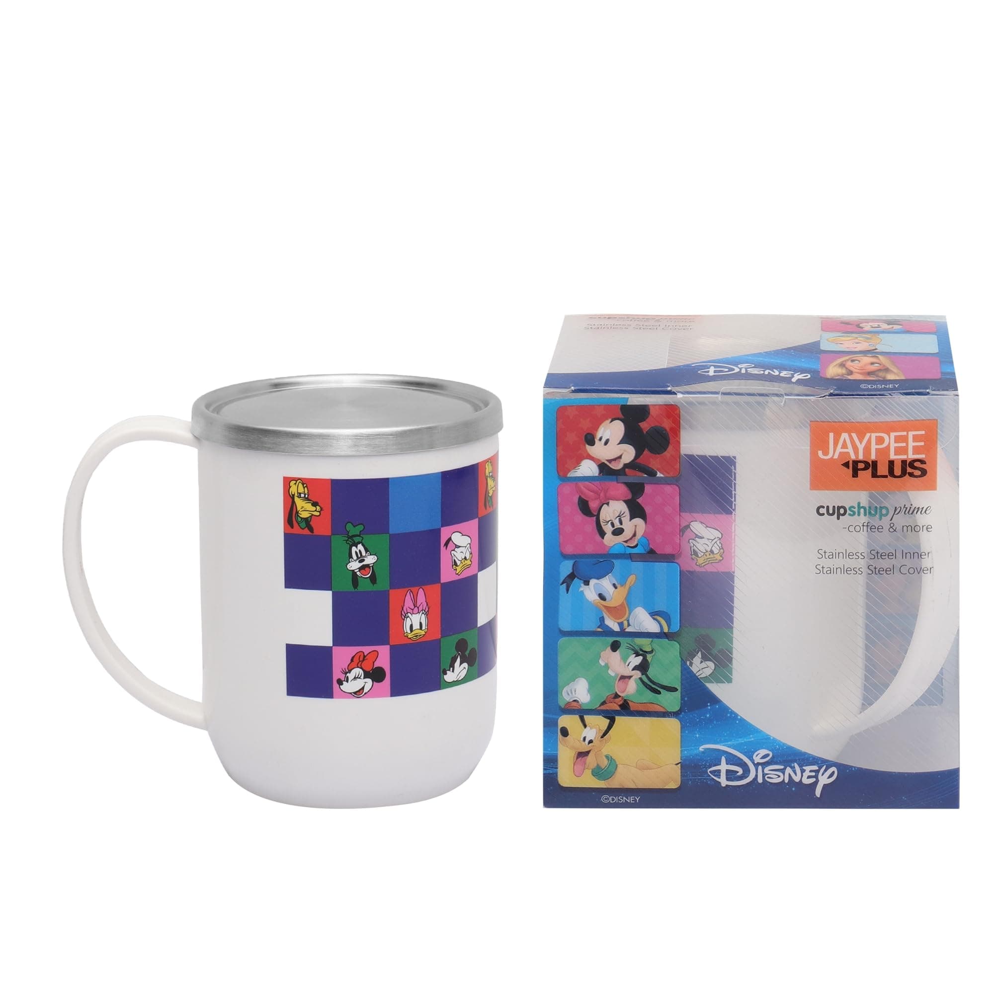 Jaypee Plus Cupshup Prime Disney Mickey Mouse Printed Kid's Breakfast Milk Mug with Stainless Steel Inners & Lid, 400 ml
