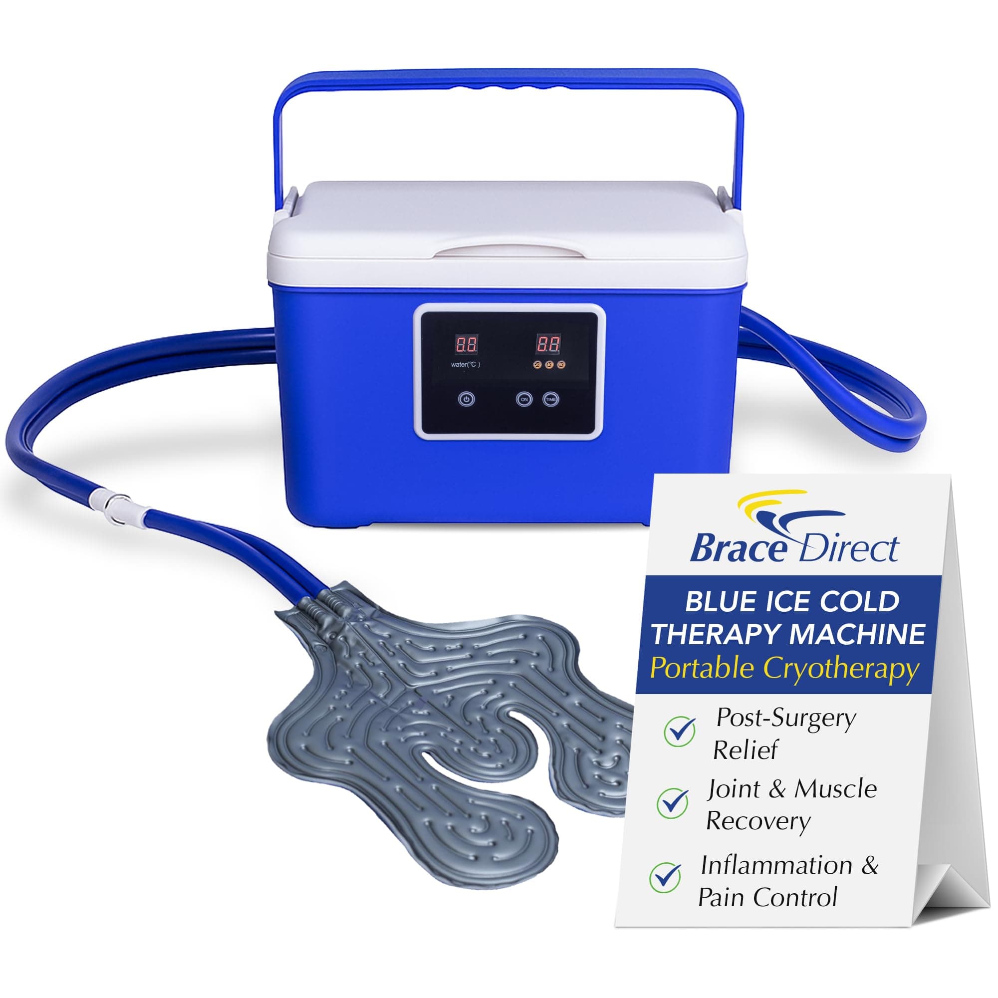 Brace Direct BlueIce Cold Therapy Circulation Machine with Universal Pad- Back, Knee, Hip, Shoulder, Ankle- Quiet Cryotherapy Pain Relief for Post Surgical, Arthritis, and Swelling