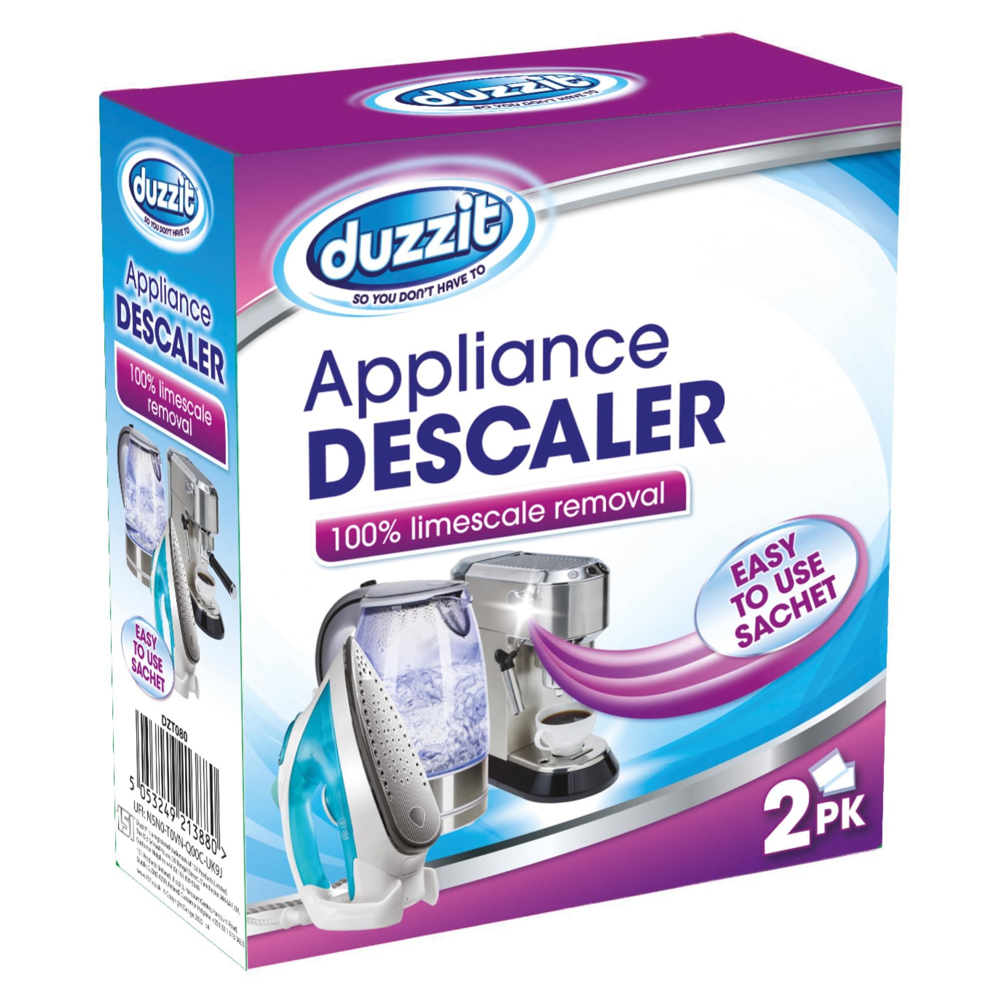 Duzzit Appliance Descaler Easy To Use Sachets For Kettle Coffee Machine Removes Limescale, Purple (Pack Of 2)