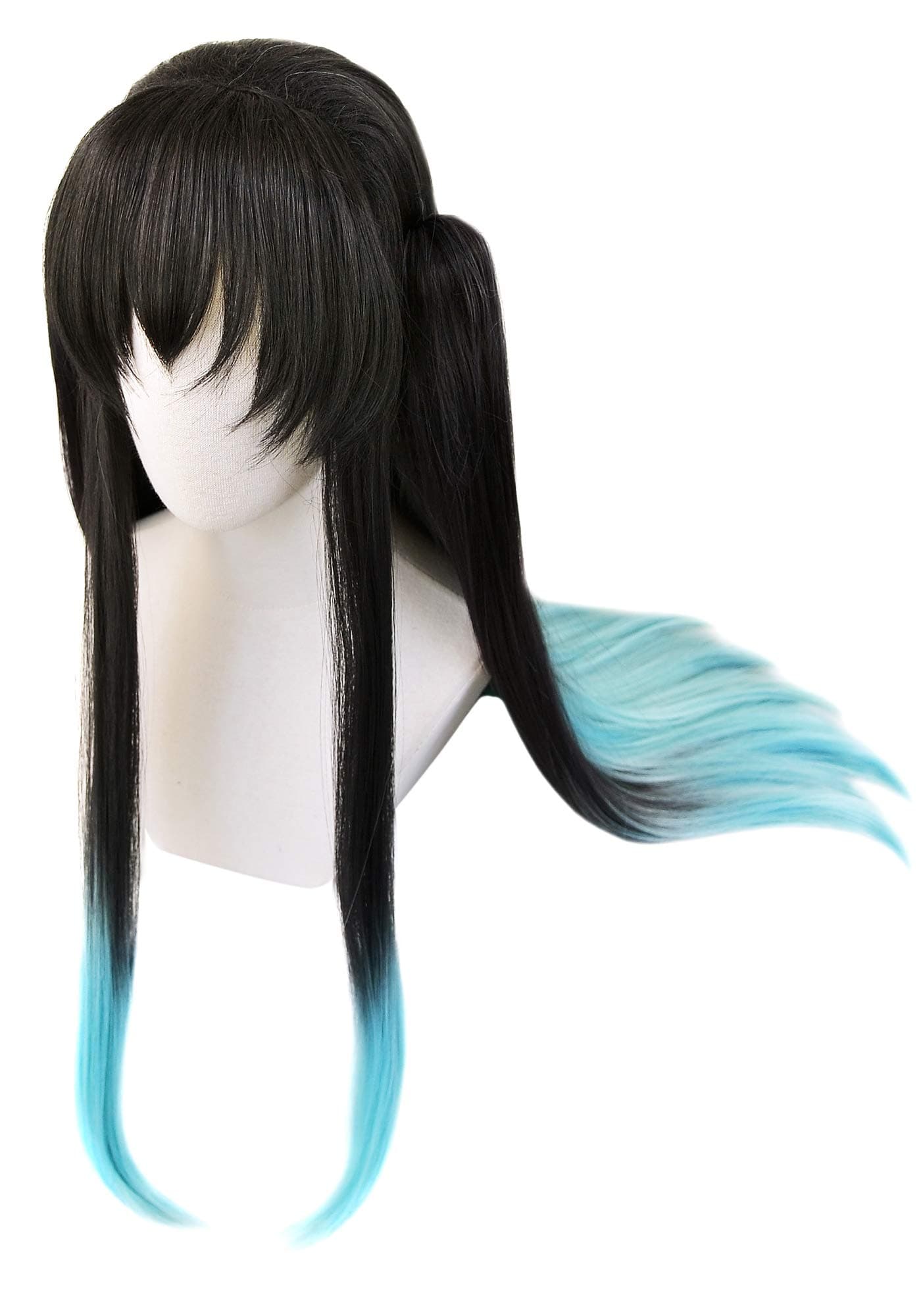C-ZOFEK Wig Long Gradient Black Blue Hair with Tail-Clips (black)