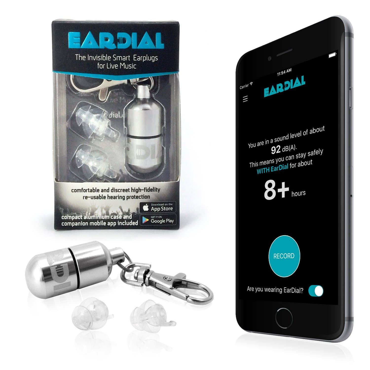 EarDial Ear Plugs - Invisible Smart Earplugs for Live Music - Comfortable and Discreet High-Fidelity Reusable Hearing Protection with App. Perfect for Concert, Nightclub, Festival, Musician, DJ, etc.