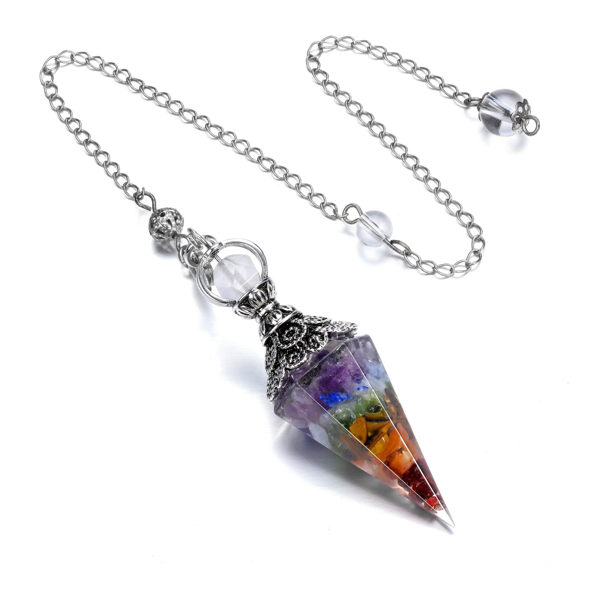 Jovivi 6 Facet Healing Crystal Pendulums for Dowsing Divination 7 Chakra Reiki Healing Wicca Dowsing Balancing Spiritual Resin Gemstone Point Pendant Pendulums