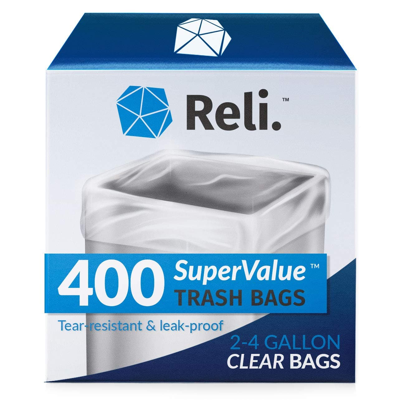 Reli. 2-4 Gallon Trash Bags (400 Count) Small Clear Garbage Bags (2 Gallon - 3 Gallon - 4 Gallon Garbage Bags), 2 Gal - 4 Gal Small Clear Trash Bags Office, Bulk
