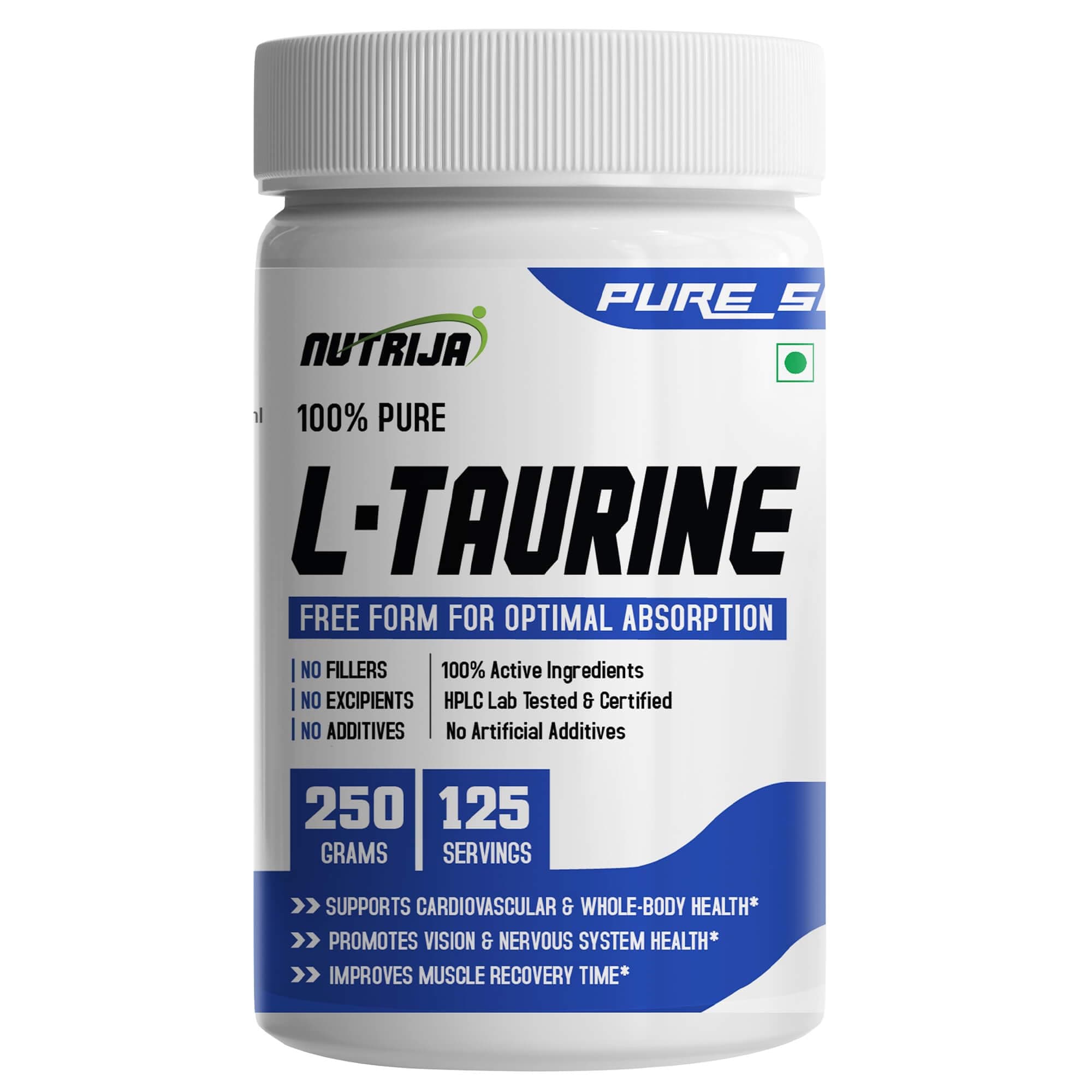 NutriJa Taurine Powder - 100% Pure Free Form Taurine - No Additives, No Fillers - Supports Heart, Nerve & Muscle Recovery 250 Grams Pack