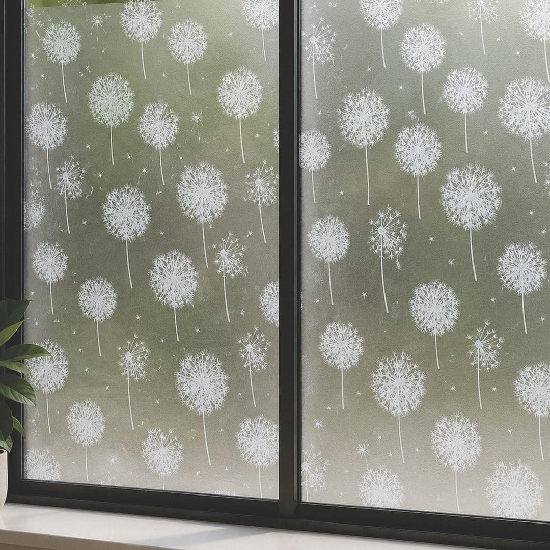 CVANU Frosted Floral Privacy Window Film, Self Adhesive Waterproof Decorative Glass Covering for Doors & Windows, Floral Vinyl Film Bathroom, Home & Office (12 x 72 Inch)