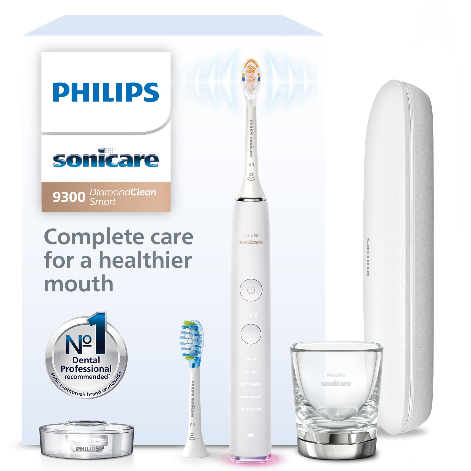 Philips Sonicare DiamondClean Smart Electric, Rechargeable Toothbrush for Complete Oral Care – 9300 Series, White, HX9903/05