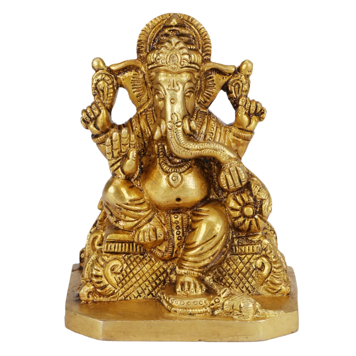Kartique Brass Ganesha Idol for Home Office Décor Showpiece | Gift Item | 4 Inch Height | Decorative Murti in Gold Color