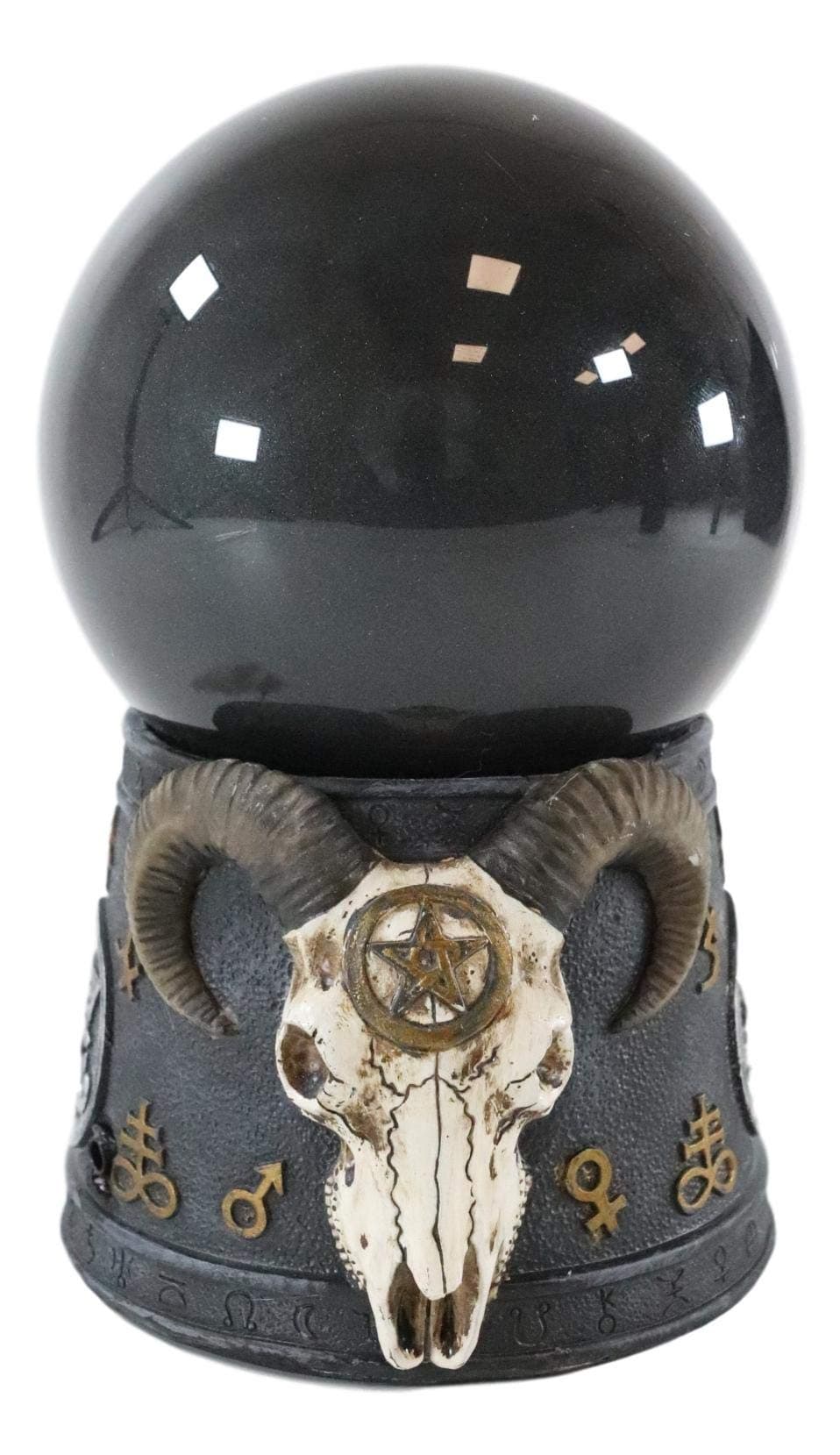 Ebros Sabbatic Goat of Mendes Samael Lilith Baphomet Skull with Pentagram and Lucifer Sigil Black Sandstorm Ball Decorative Statue 6" Tall LaVeyan Satanic Devil Cult Sand Storm Gazing Balls Accent
