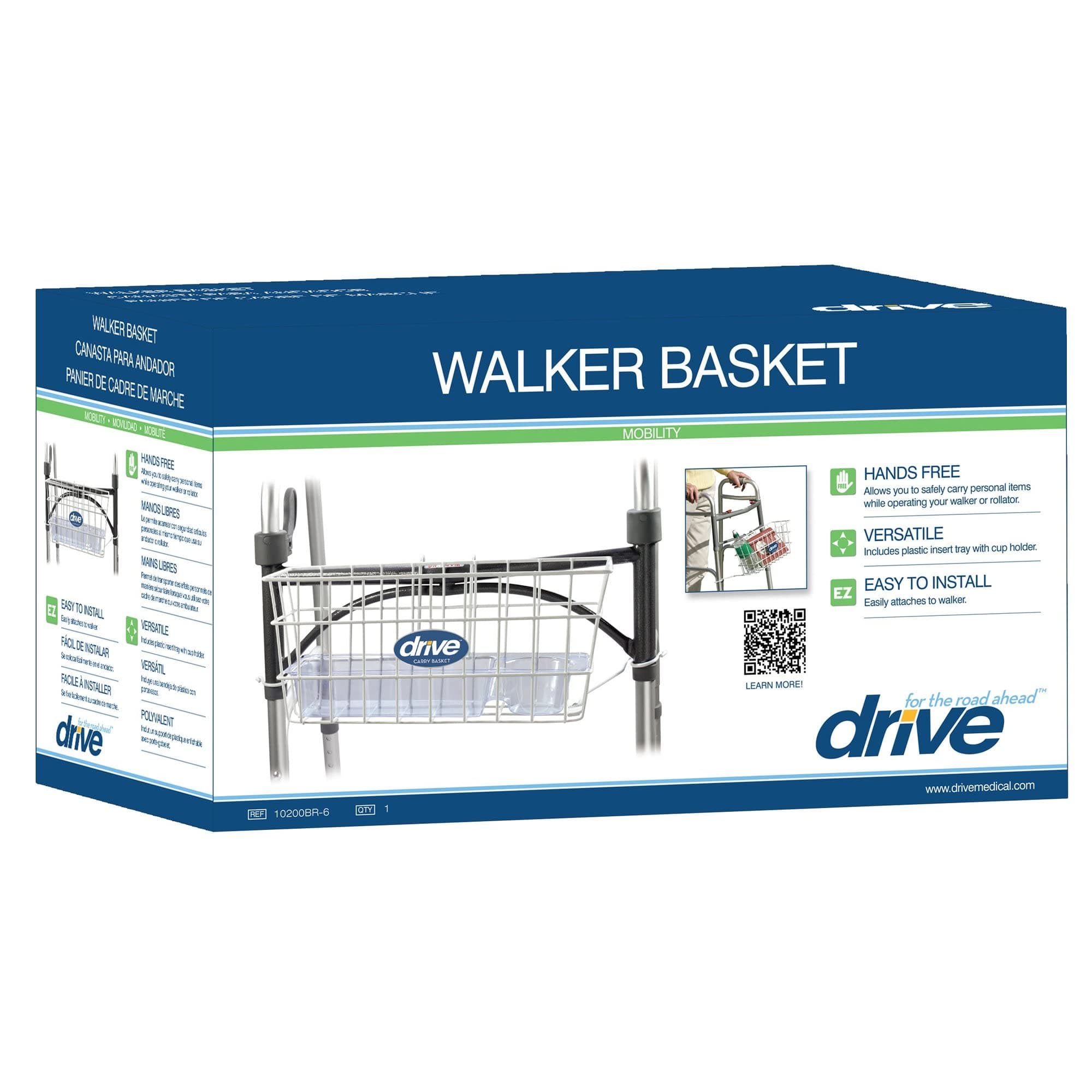 Drive Medical Walker Basket, White, with plastic cup holder