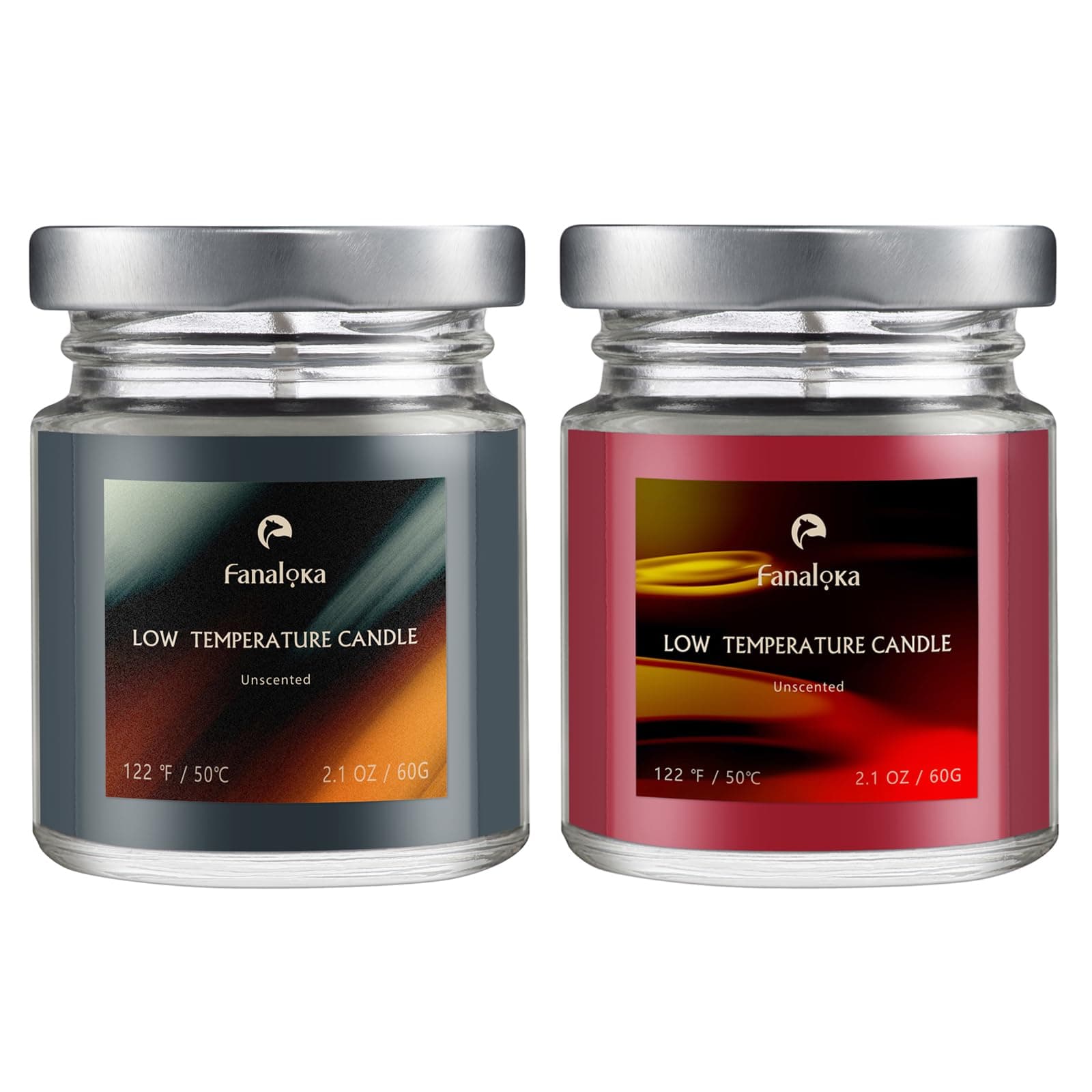 FANALOKA - Low Heat Body Wax Candle Set, Unscented, Black & Red (4.2oz Variety Pack, 2 Pack)