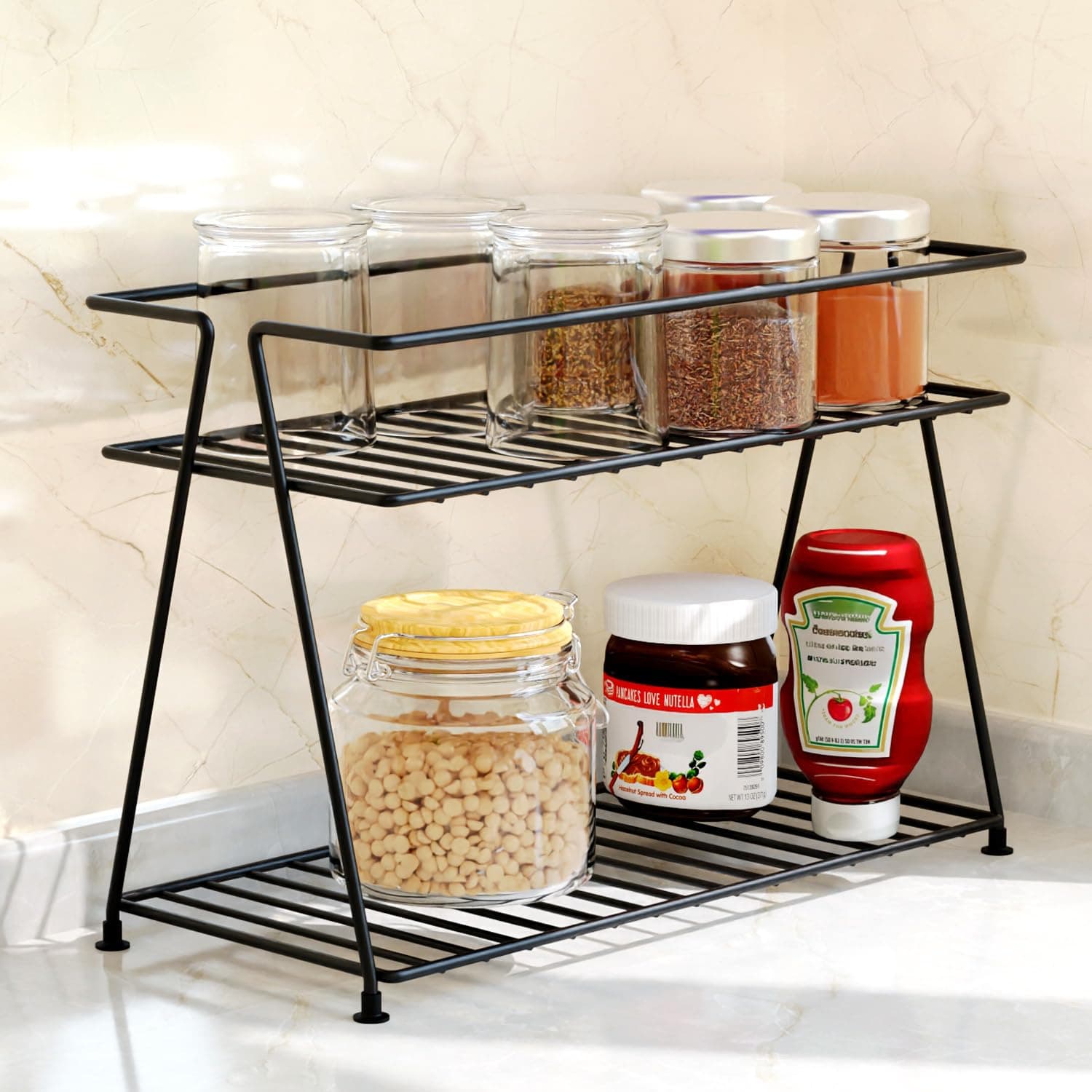 WonderStand Metal NIMBUS | 2-Tier Countertop Spice Rack Storage Shelf Organizer and Home/Kitchen Spice Rack (Black)