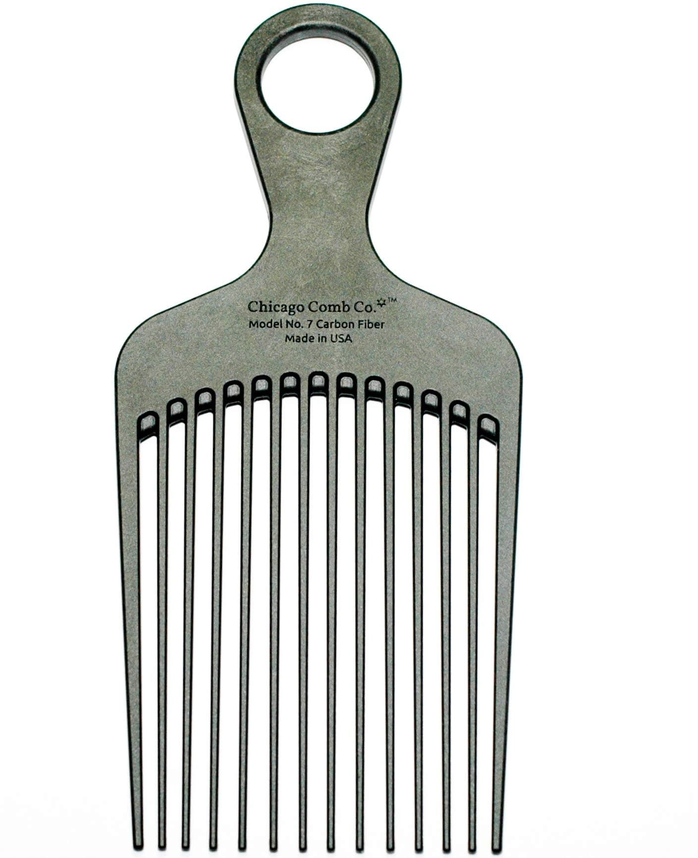 Chicago Comb Model 7 Carbon Fiber, Made in USA, Detangling, Pick & Lift Comb, Men & Women, for Long, Curly & Thick Hair, Big Beards & Afros, Ultra Smooth, Strong & Light, Anti-Static, 6" (15 cm) Long