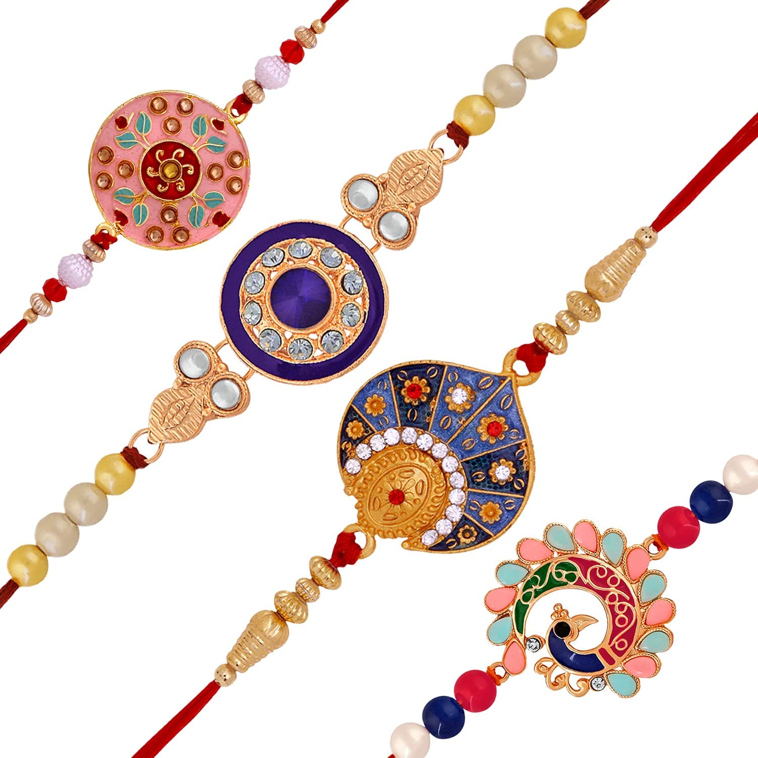 Mahi Combo of Meenakari Work Rakhi's with Multicolor Crystal and Artificial Pearl for Brother (RCO1105219M) For Men
