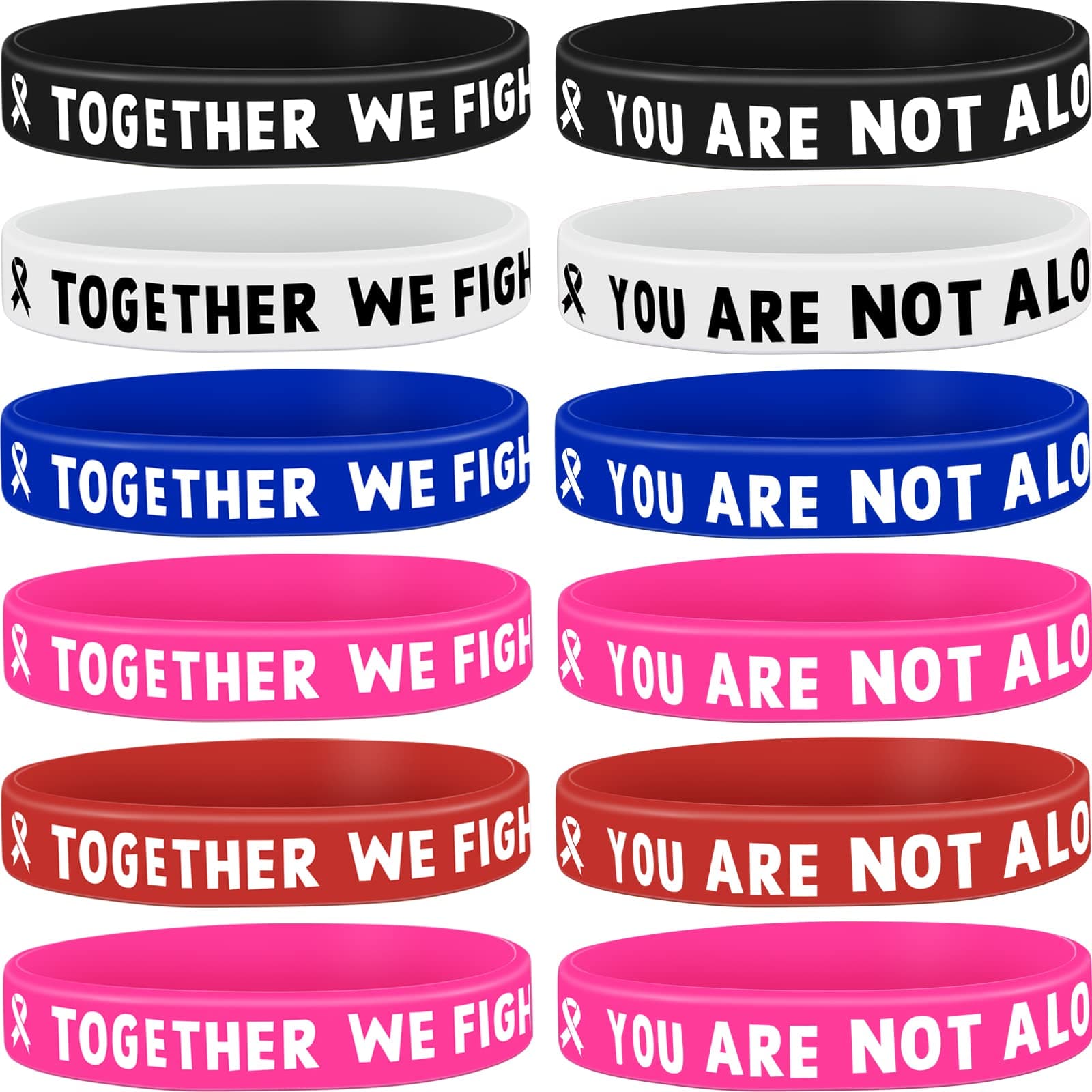 Chivao 36 Pcs Cancer Awareness Rubber Bracelet Ribbon Silicone Wristband with Saying Together We Fight, You are Not Alone, Gift for Patients, Family and Friends