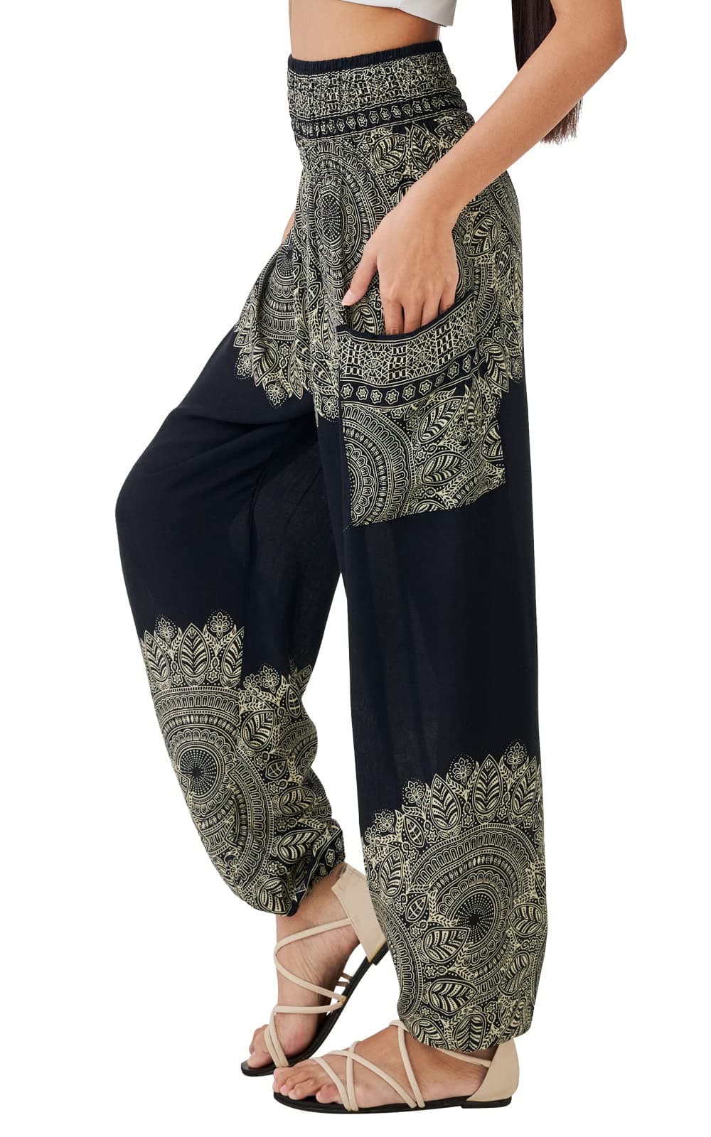 JOOP JOOP Bohemian Tapered Elephant Harem Loose Yoga Travel Lounge Pants,Onyx,Large / X-Large