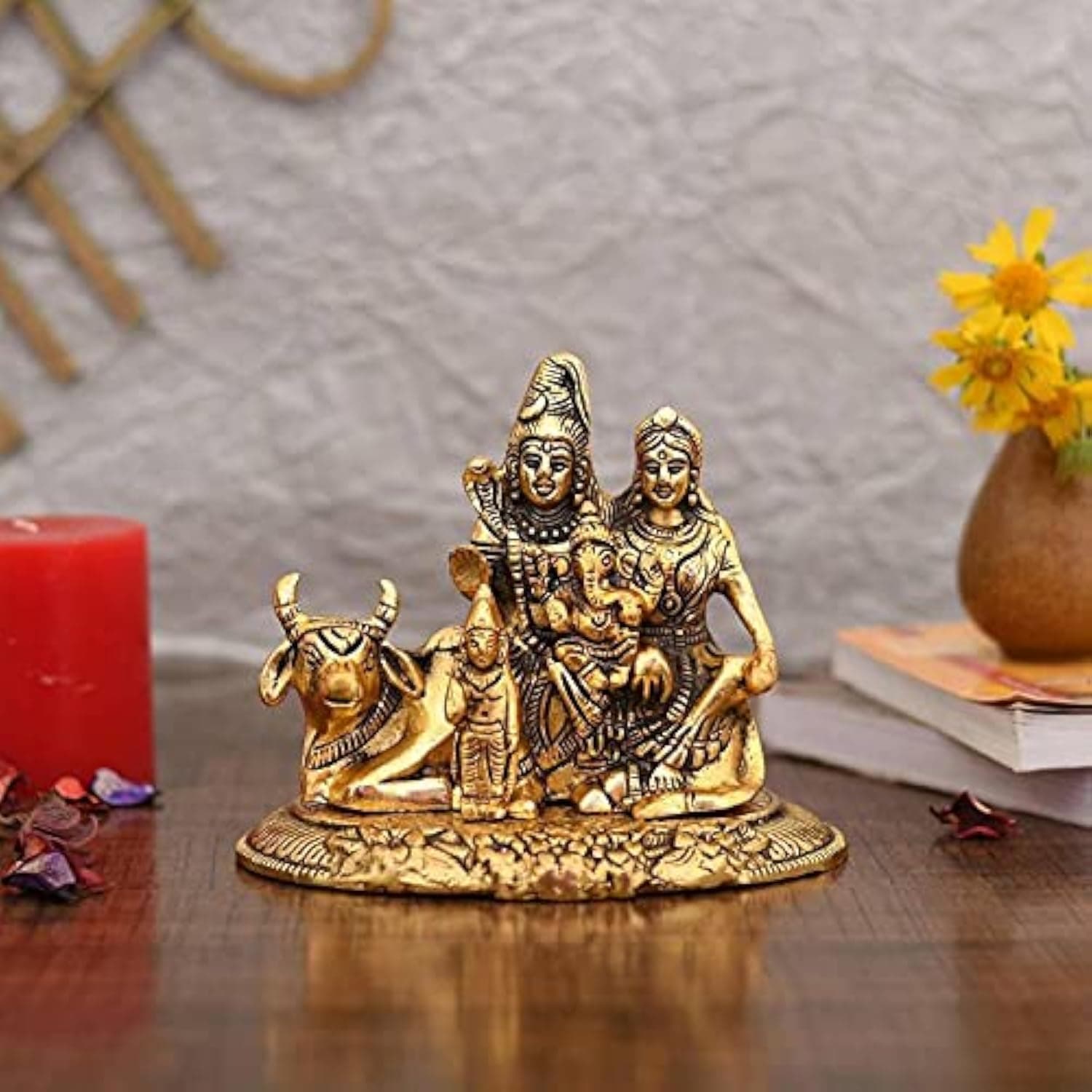 Collectible India Handcrafted Shiva Parvati Ganesh Idol Shiv Parivar Murti Statue Sculpture - Lord Shiva Idols Family Sitting On Nandi Showpiece Figurine for Home Office Temple Mandir Decoration Gift