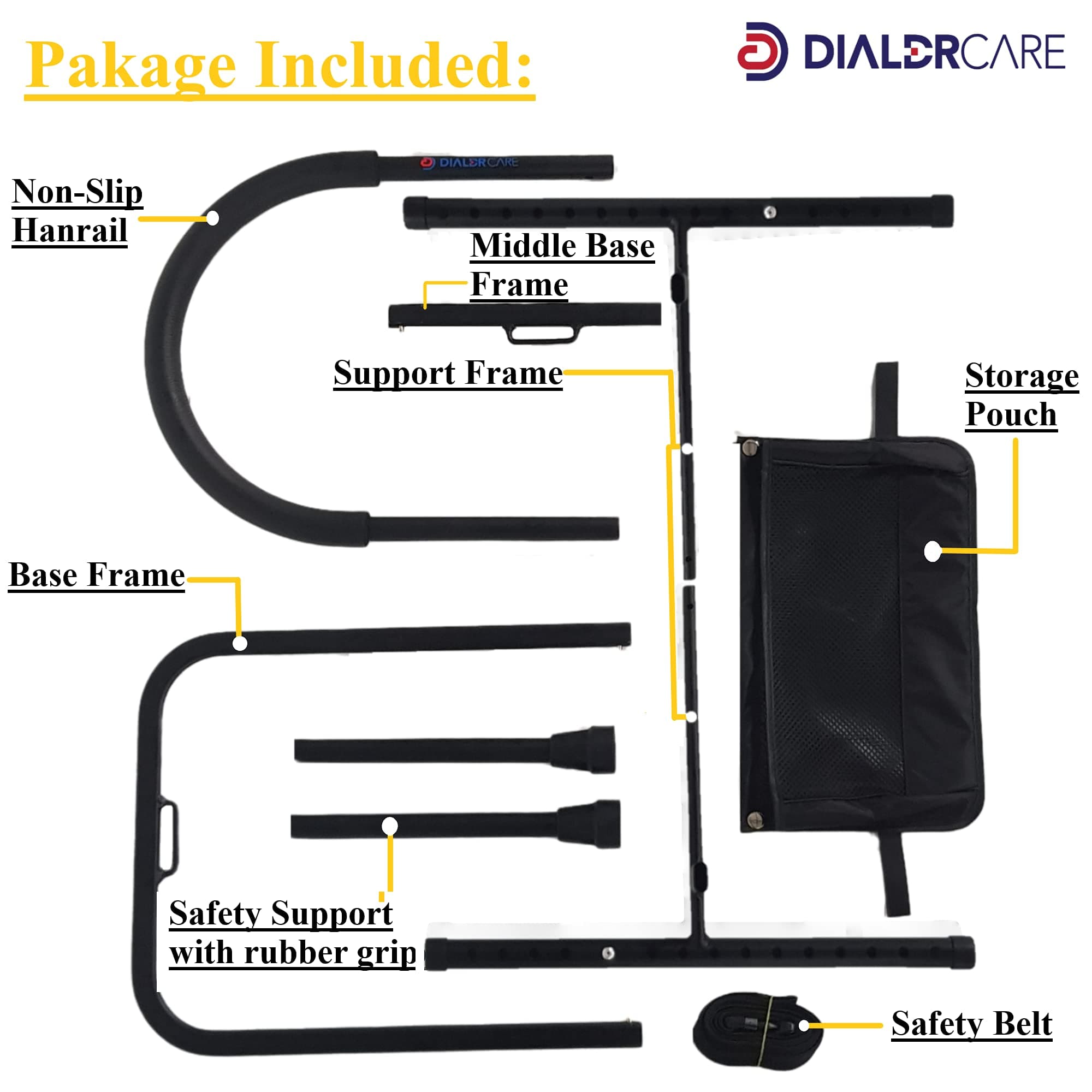 DIALDRCARE Aluminum Adjustable Bedside Safety and Stability Bed Assist Rail Handle (Black), for Kid
