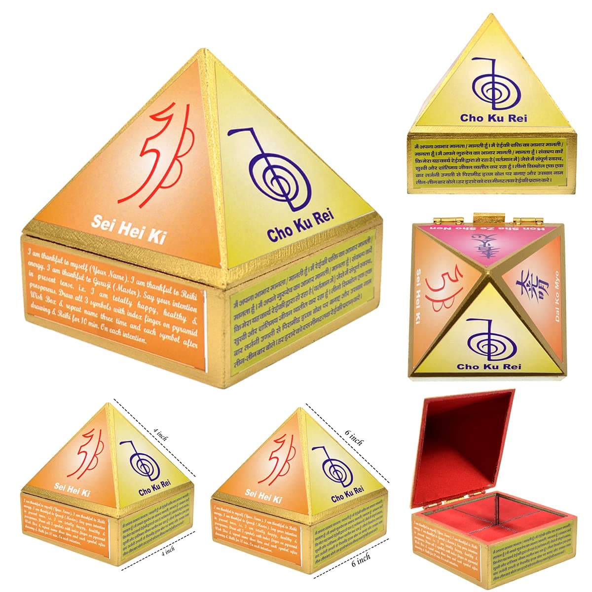 Crystu Cho Ku Rei Wooden Pyramid Wish Box Reiki Symbol Crystal Grid Box Size 10.1 cm (4 inch) for Reiki Wish Healing and Crystal Healing