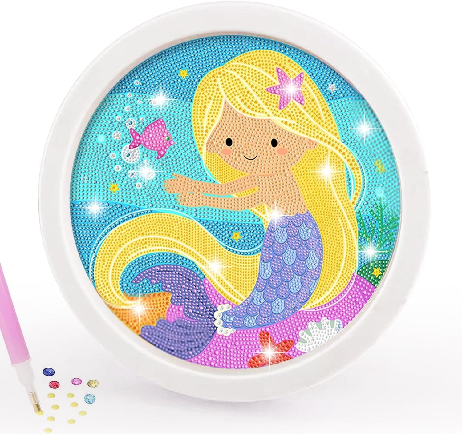 BLiSS HUES 5D Unicorn Diamond Painting Kits for Kids with Wooden Frame Cute Animal Art and Crafts for Kids Ages 6-12 Diamond Painting Frame (Mermaid Diamond Art)