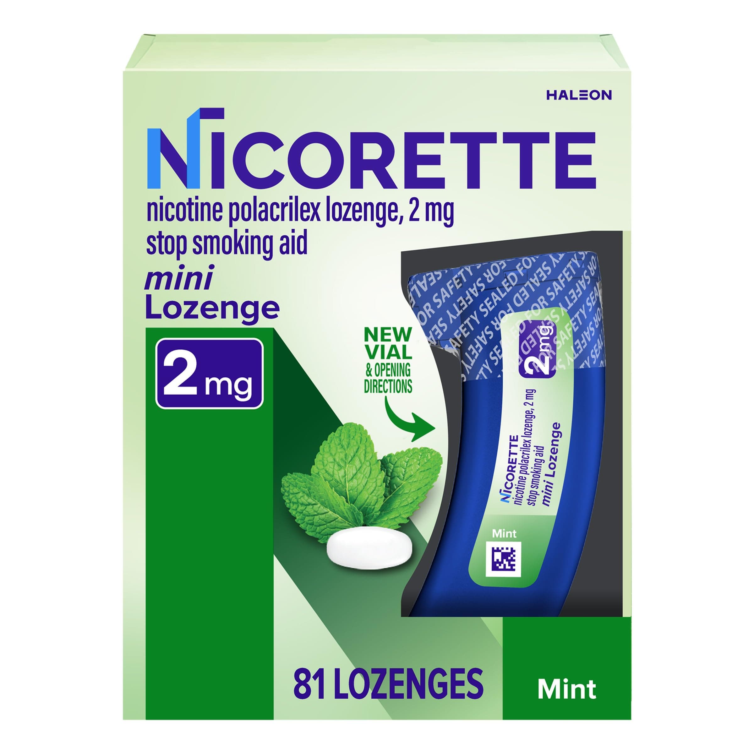 Nicorette mini Nicotine Lozenge, Stop Smoking Aid, 2mg Mint Flavor, 81 count