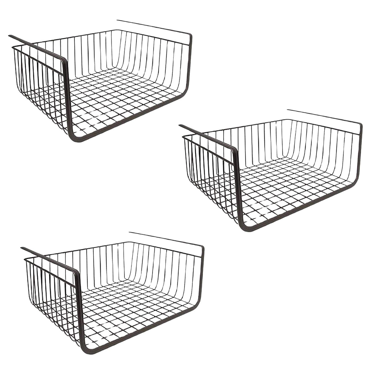 UmI. Multipurpose 16" Under Shelf Rectangular Basket/Powder Coated Iron Under Cabinet Organiser/Undershelf Organiser Basket/Under Shelf Storage Rack For Kitchen, Bedroom, Office (Pack Of 3, Black)