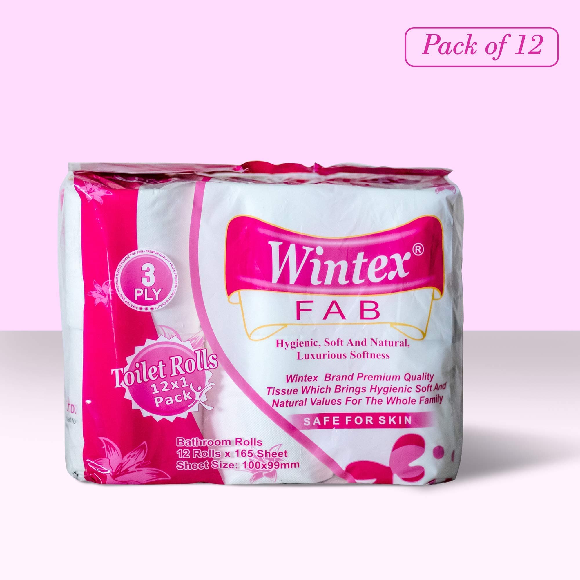 Wintex FAB 3 Ply Toilet Bathroom Paper Rolls (Total 12 Rolls)