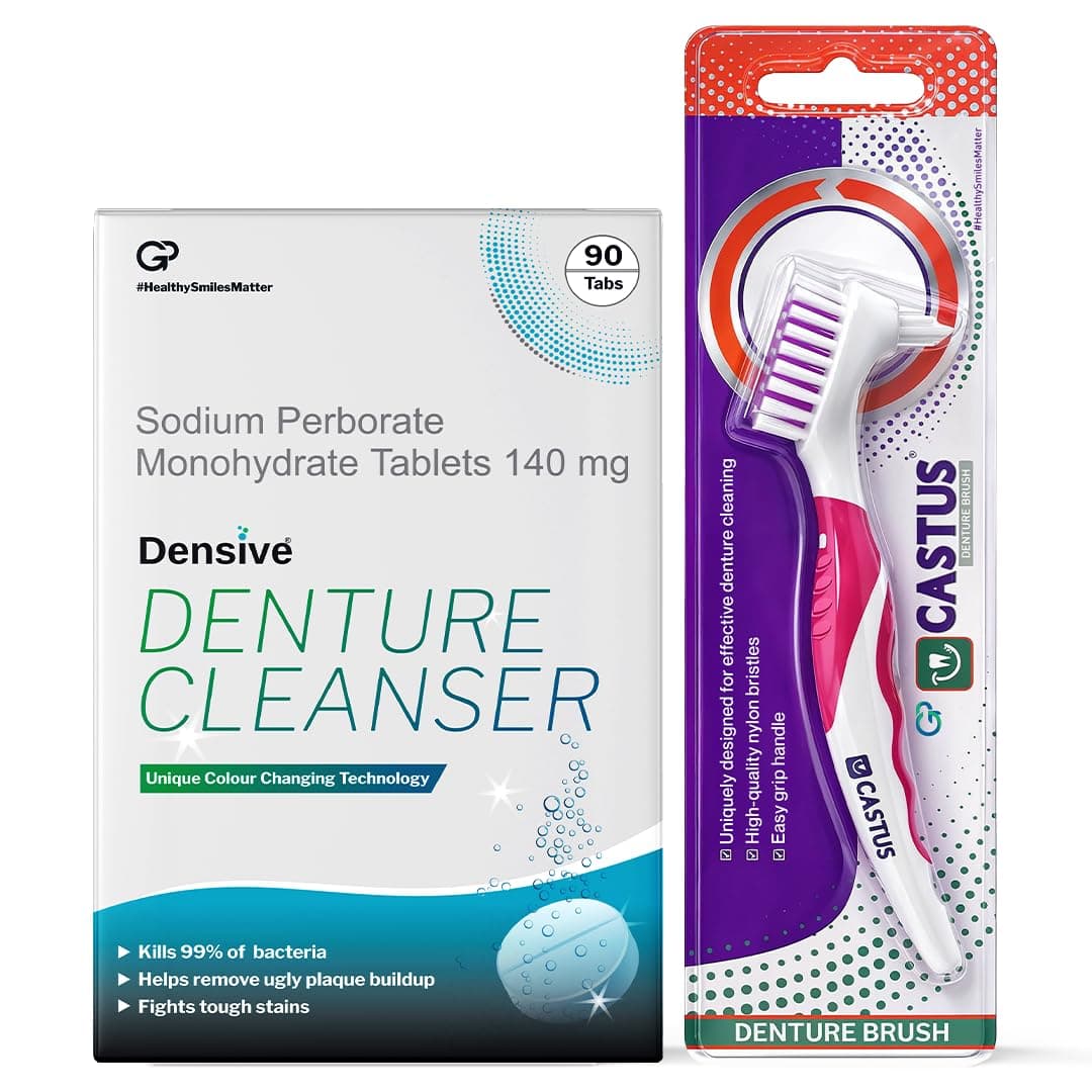 Densive Antimicrobial Denture Cleanser Tablets + Denture Brush Combo
