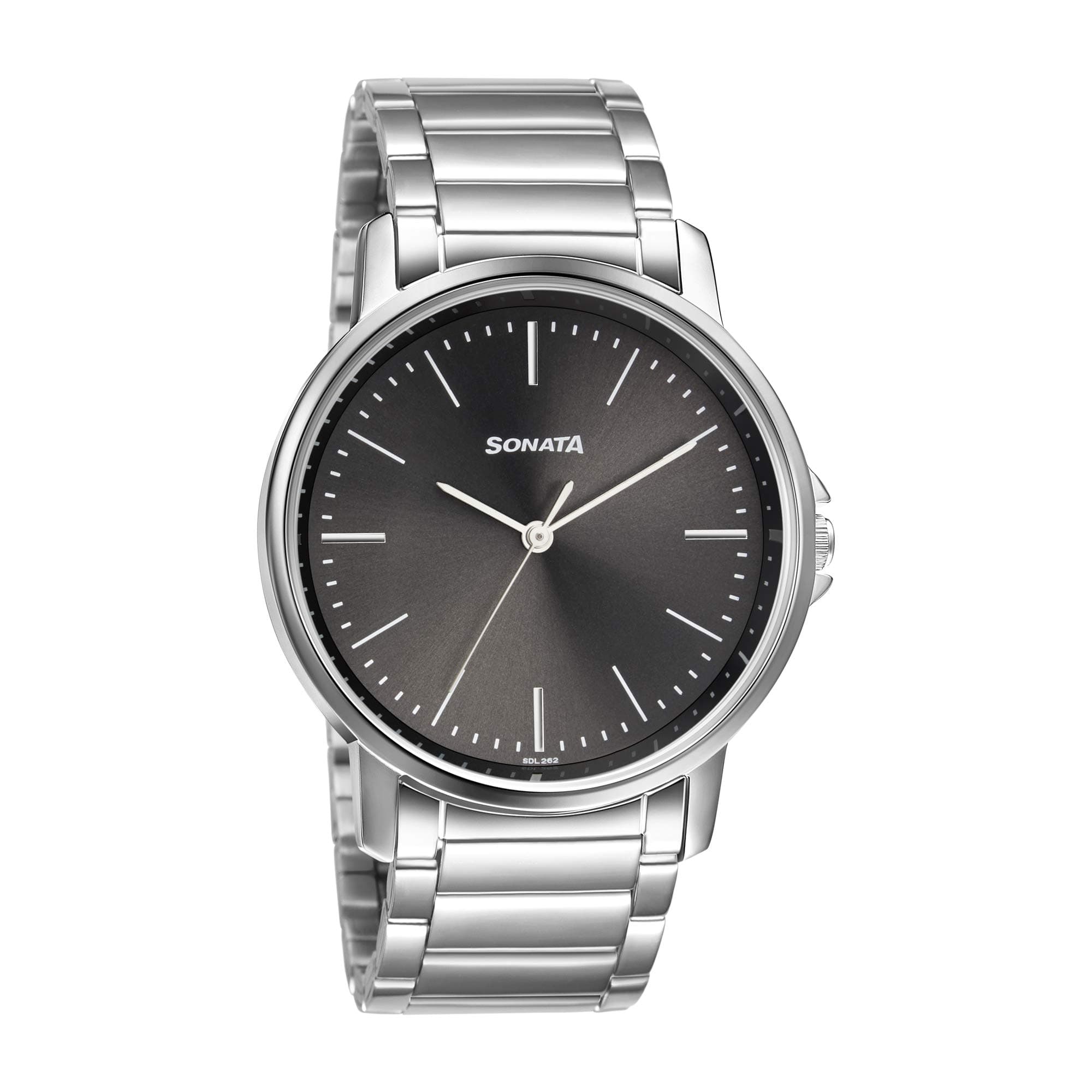 Sonata Essentials Quartz Analog Black Dial Silver Stainless Steel Strap Watch for Men - NS77083SM05W