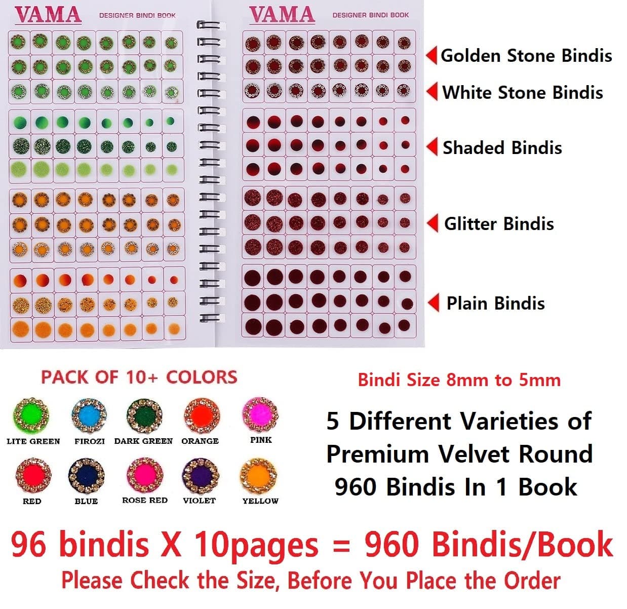 THANU'S CRAFT Different Color Plain Glitter Sparkle Shaded Crystal Stone Mix Bindi Book Kumkum Sticker for Girls & Ladies (948 bindi booklet Dairy),Self Adhesive,Skin,10 Cm