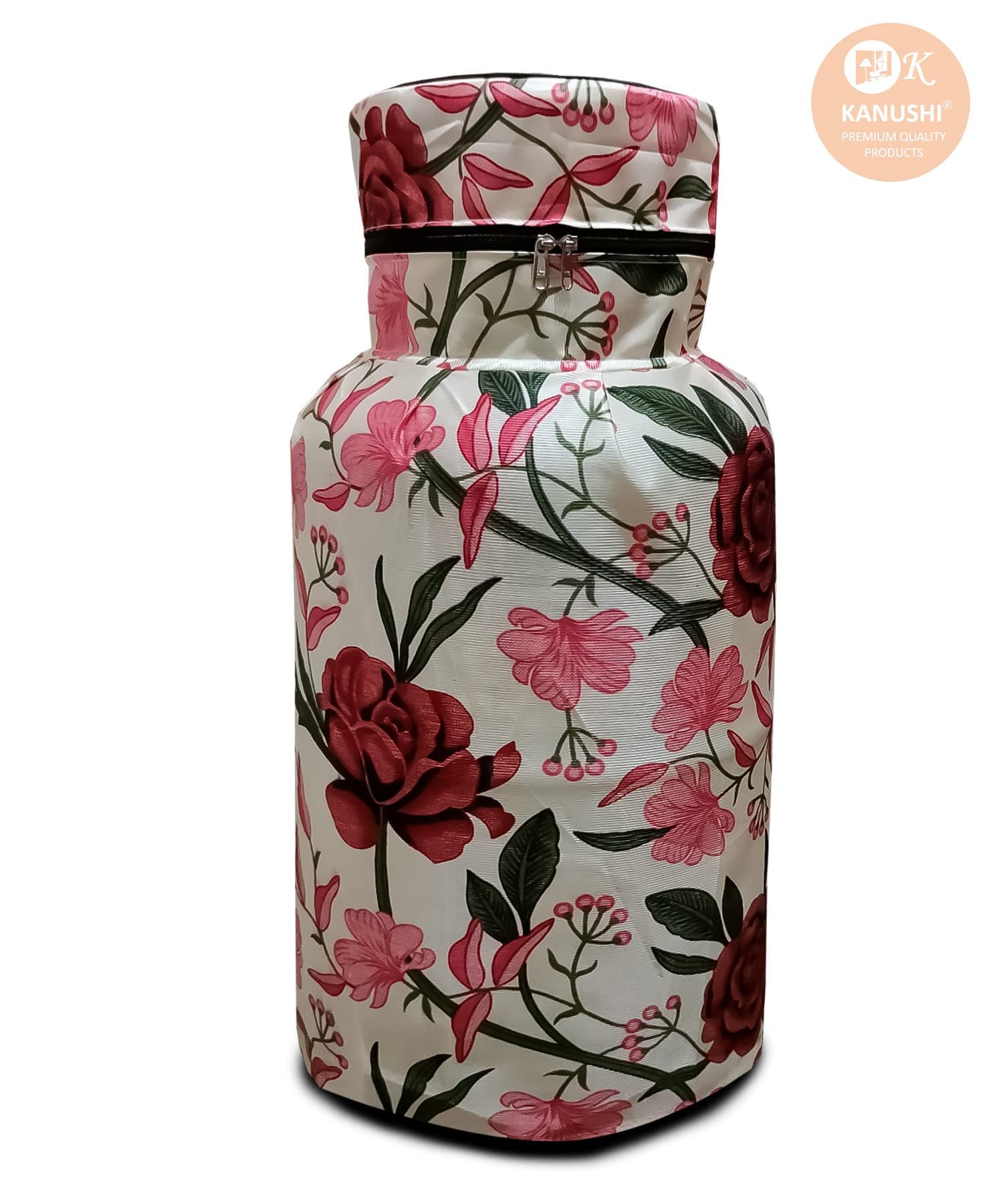 KANUSHI Industries® Washable Cotton Rose Design 1 Piece Lpg Gas Cylinder Cover (CYL-MAROON-ROSE-01)