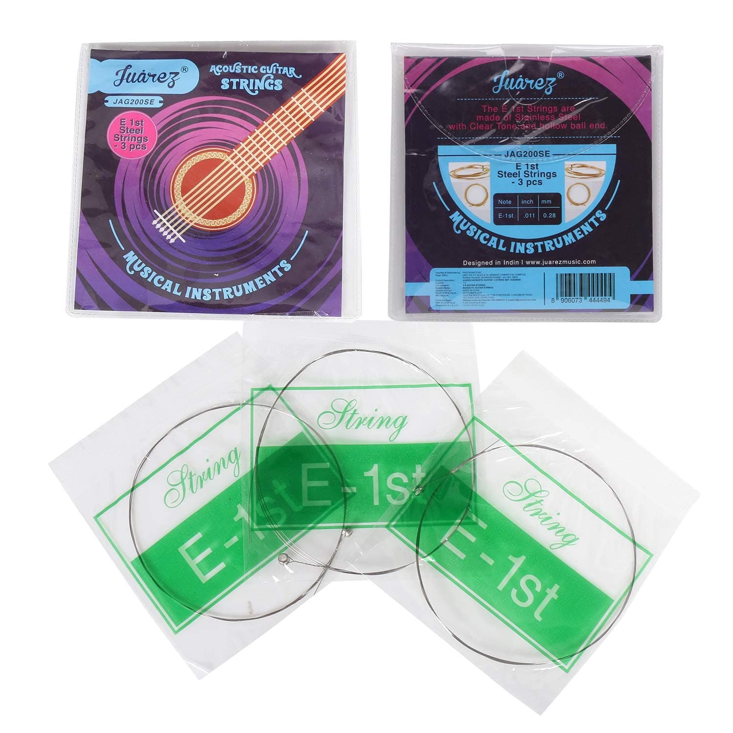 Juârez High E Acoustic Guitar Strings (3 Pieces) | Stainless Steel Replacement Strings | Clear Tone | Durable Ball End Design | .011 Gauge | Quick String Replacement