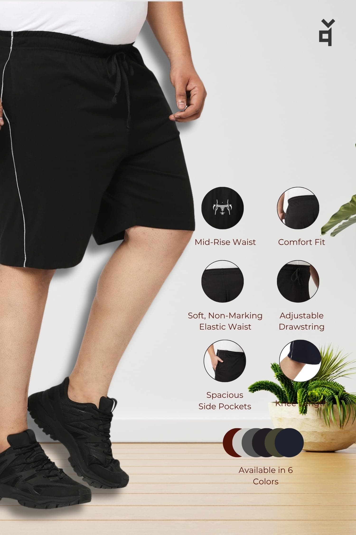 VAISHVIK Men's Plus Size Cotton Shorts 6XL,7XL,8XL,9XL,10XL | Big & Over Size Elastic Waist Bermuda Half Pant | Relaxed Fit with Pockets | Daily Gym & Lounge Wear Shorts for Men