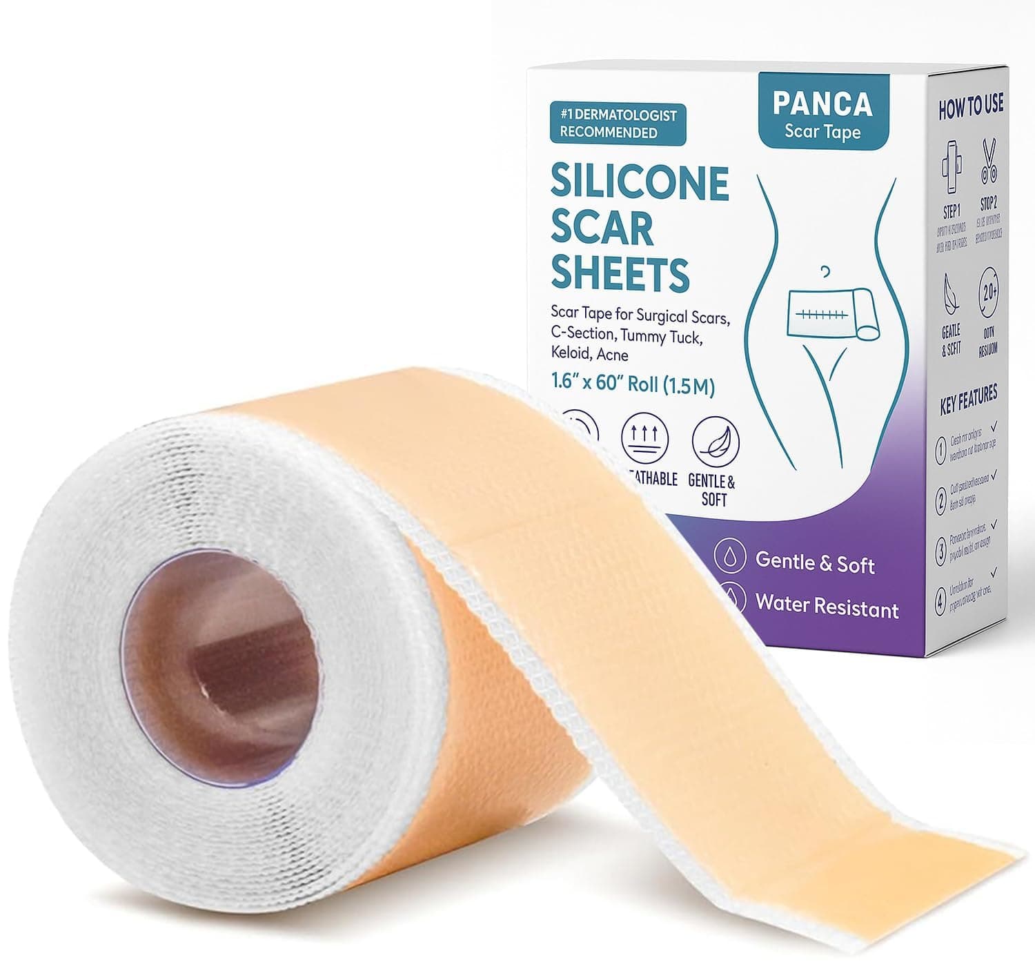 PANCA Silicone Scar Sheets Tape Roll 1.5M Length | Reusable Soft Silicone Scar Tape for Surgical & C-Section Marks | Skin-Friendly Scar Care for Keloid & Acne Marks