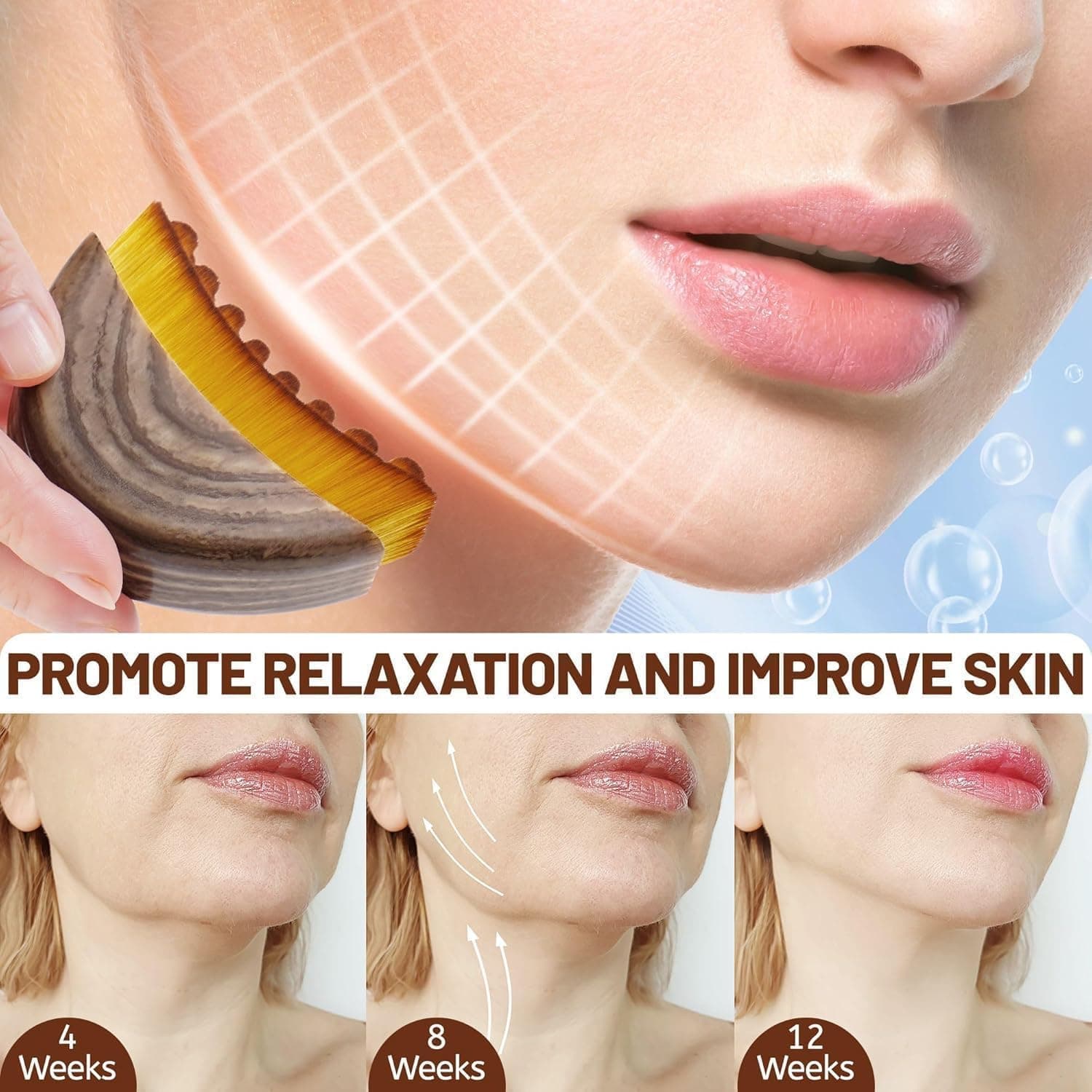 Lymphatic Contour Face Brush – Soft Bristle Lymphatic Drainage Facial Massage Tool for Jawline, Chin & Neck – Face Sculpting & Depuffing Skincare Brush with Travel Case