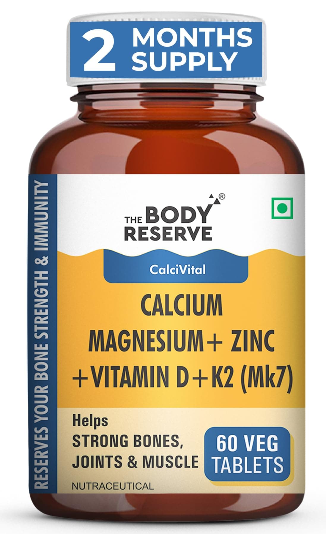 The Body Reserve Calcium Tablets For Women & Men- 60 Tablets, Calcium Magnesium & Zinc Supplements For Man With Calcium Citrate, Vitamin K2, MK7 & Vitamin B12 To Support Joints And Bone Health