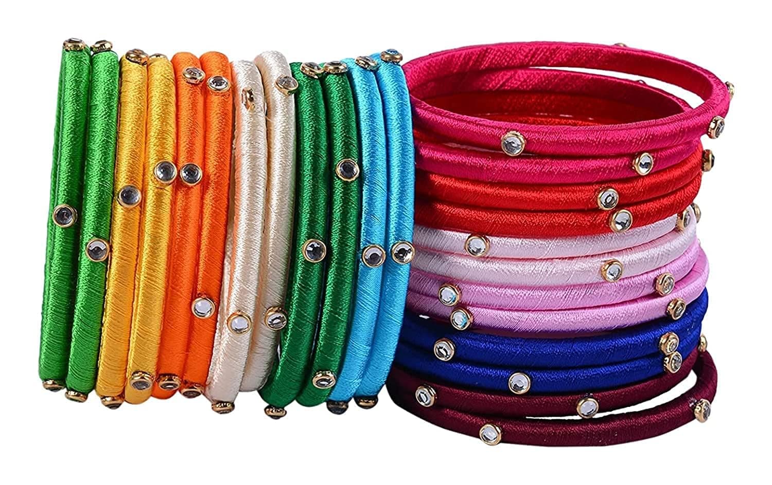 IJYA Sihan Handicrafts Multicolor Silk Thread Bangles for Women Girls 24 Pc Set Wedding & Festive Occasions (2.8)