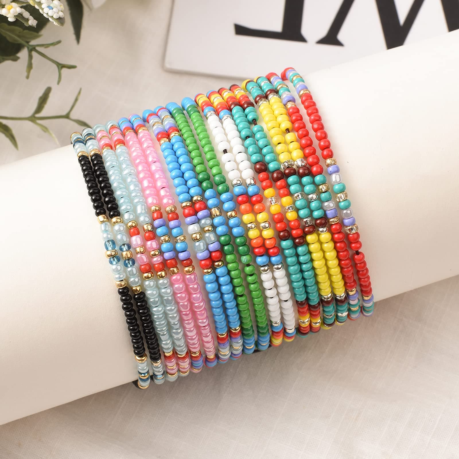 XIJIN 8Pcs Handmade Beaded Anklets for Women Girls Boho Colorful Beads Ankle Bracelets Adjustable Foot Anklet Set