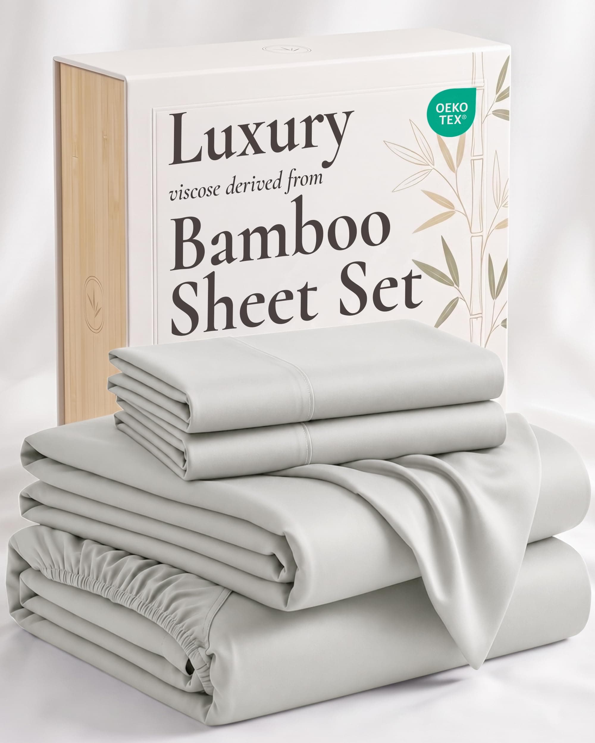 Hotel Sheets Direct 100% Viscose Derived from Bamboo Sheets King - Cooling Luxury Bed Sheets w Deep Pocket - Silky Soft - Light Grey