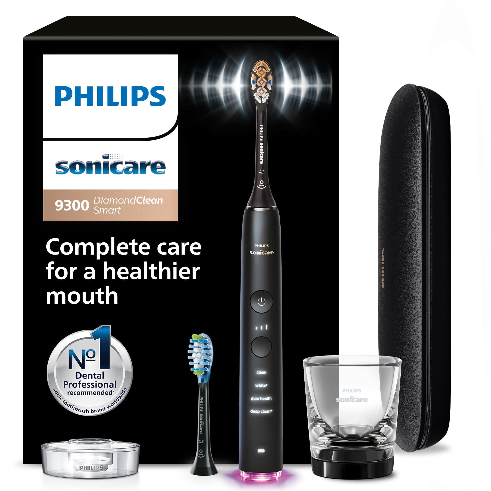 Philips Sonicare DiamondClean Smart Electric, Rechargeable Toothbrush for Complete Oral Care – 9300 Series, Black, HX9903/15