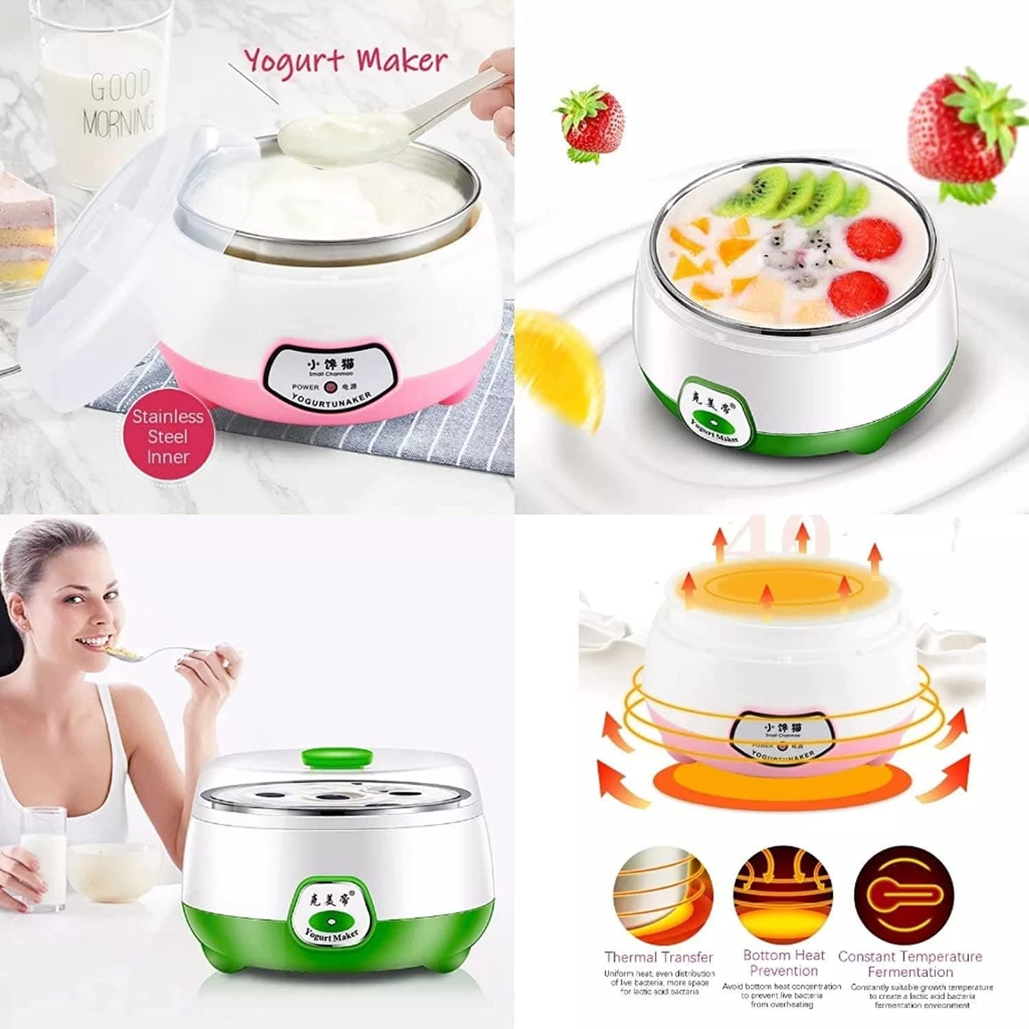 Kwinto Yogurt Maker Machine, Stainless Steel Inner Container Electric Yogurt Maker Portable 15 Watts Electric 900ml Automatic Curd & Yogurt Maker, Dahi Maker (Multicolor)