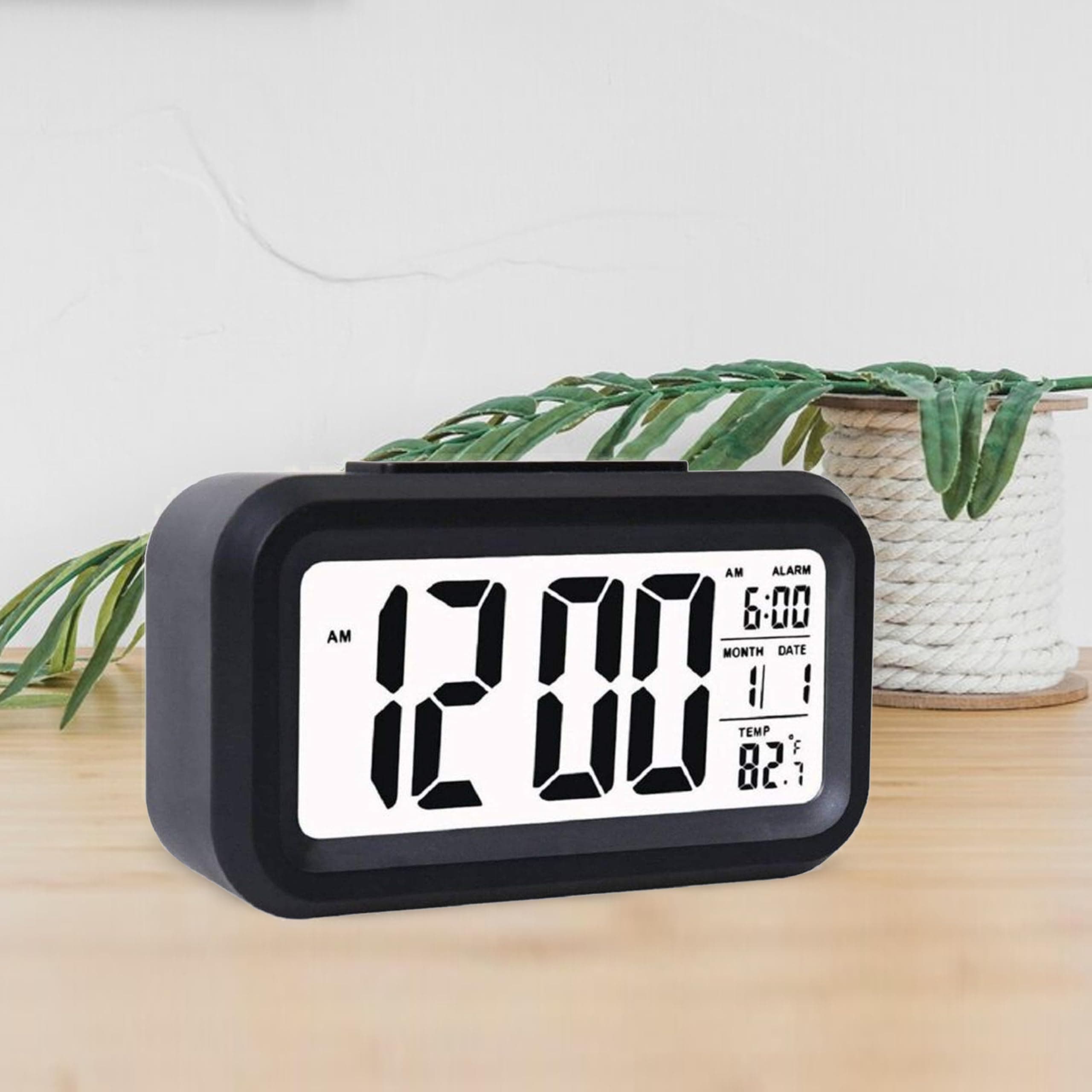 Casa Copenhagen Digital Alarm Clock Table Clock for Students, Home, Office, Corporate with Automatic Sensor, Date & Temperature - Black