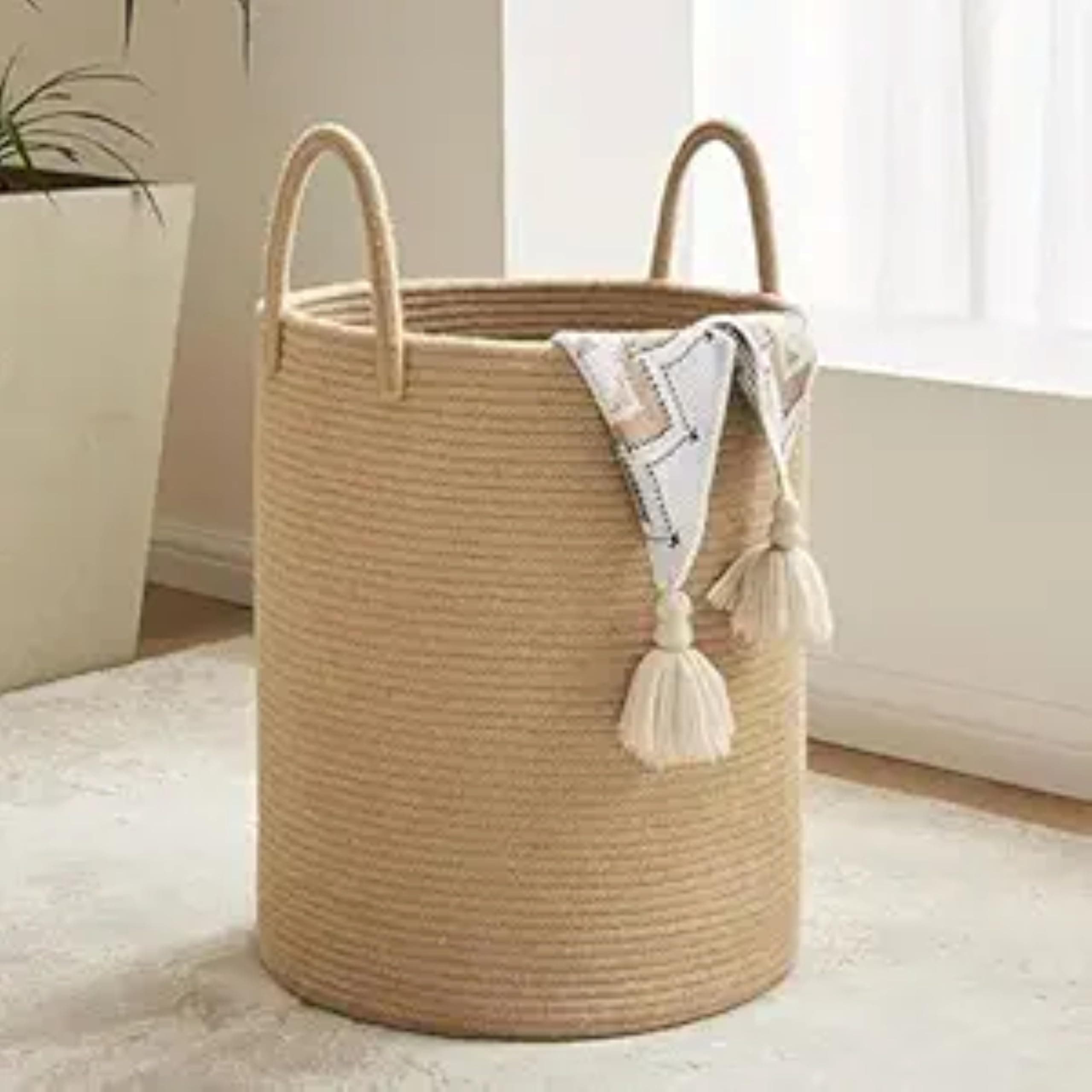 TRENDZOFY Foldable Cotton Laundry Basket | Soft Rope Hamper with Handles for Clothes, Toys & Blanket Storage | Multipurpose Organizer for Home & Bedroom