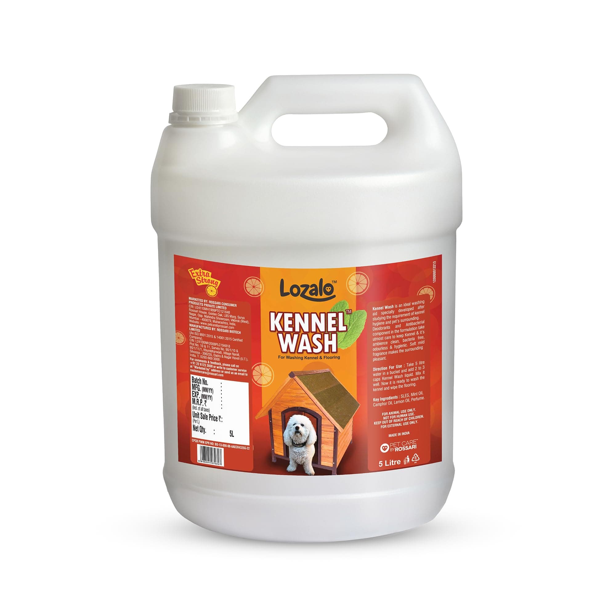 Lozalo Kennel Wash Liquid 5 Litre for Washing Dog Kennel & Flooring, Pet Shops, Veterinary Clinics & Grooming Salons (Red)