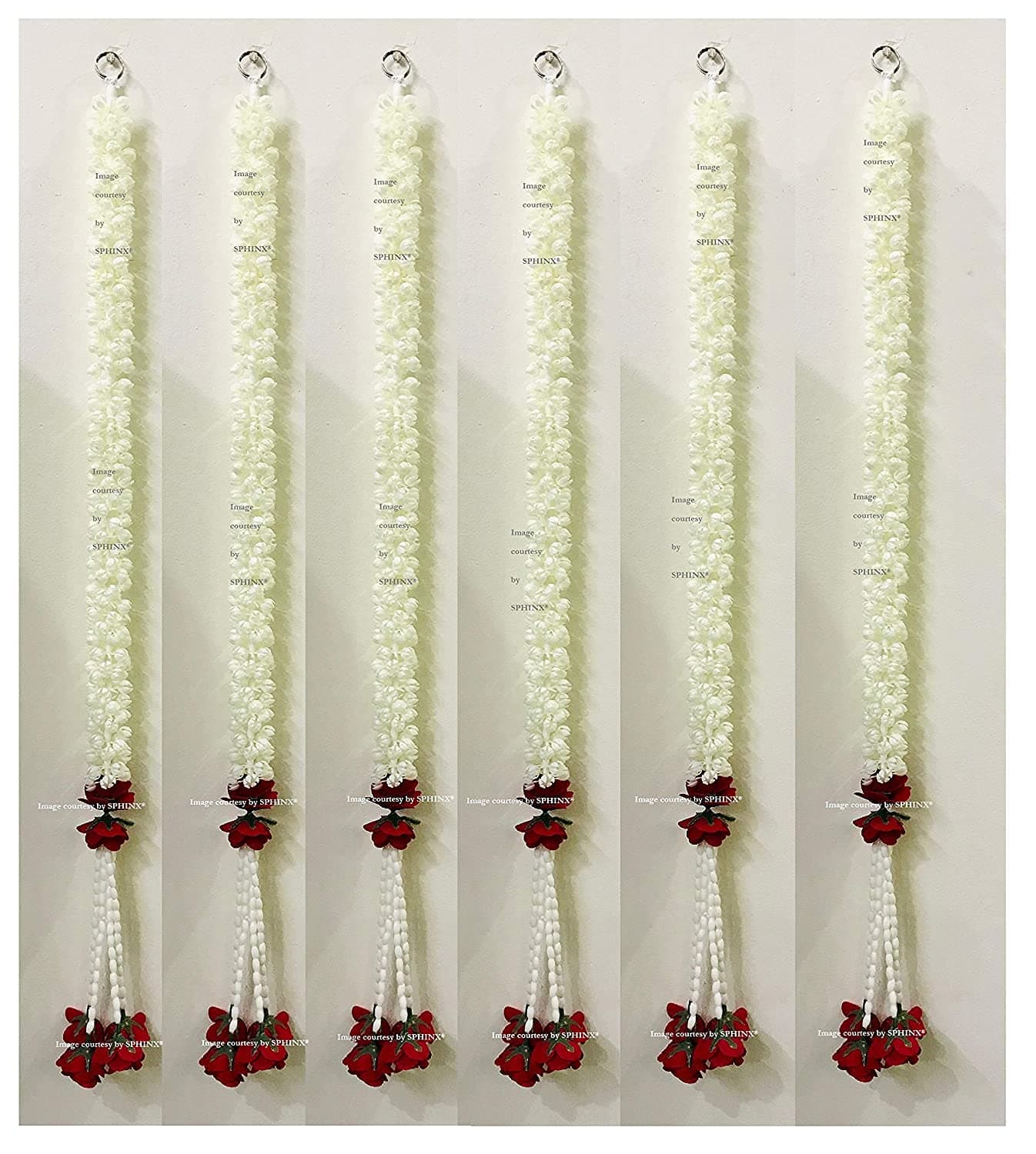 SPHINX Artificial Jasmine Buds & Clustered Rose Strings (Off White, Pack of 6,2.5 ft Each), Artificial Flora