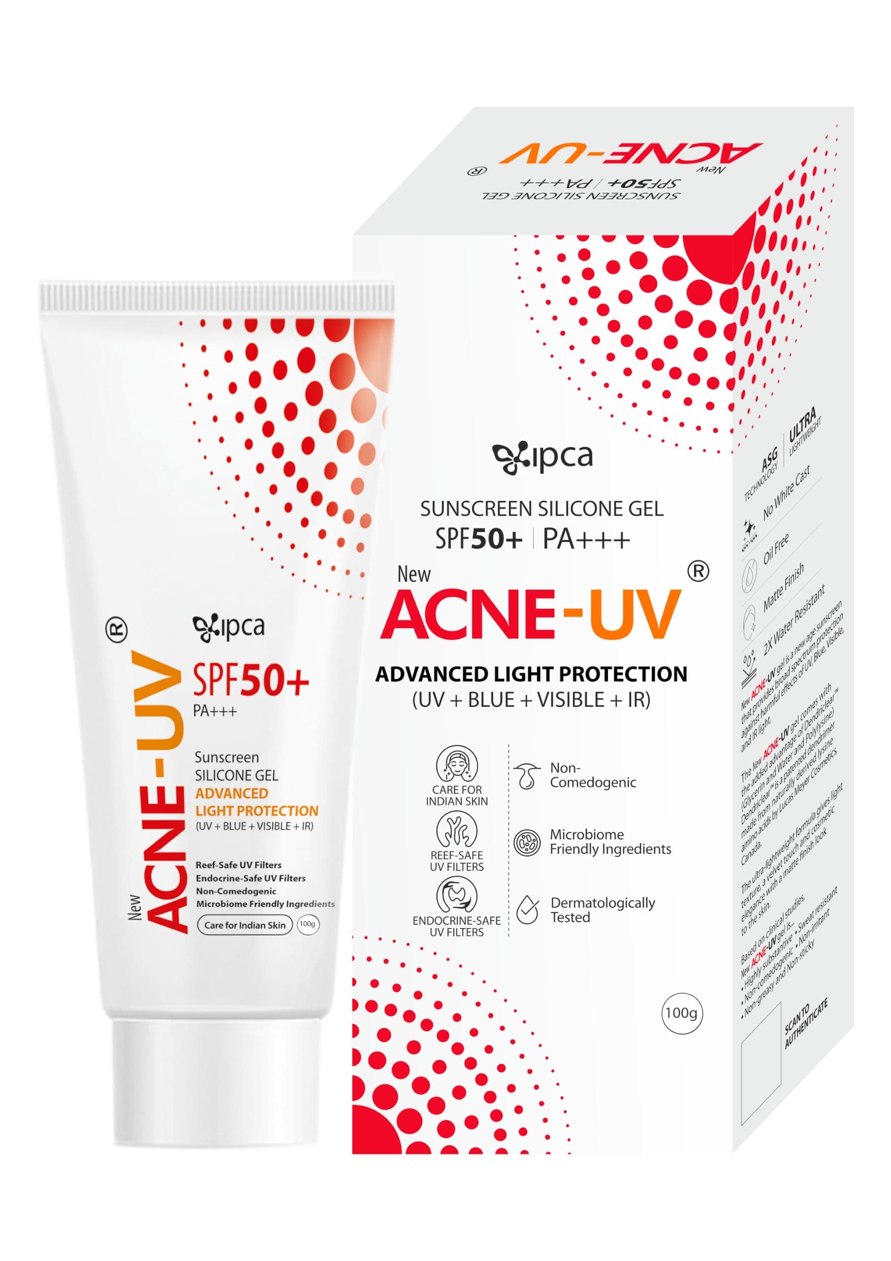Ipca New Acne-UV Sunscreen SPF50 PA++++ | 100g Non Comedogenic Silicone GEL