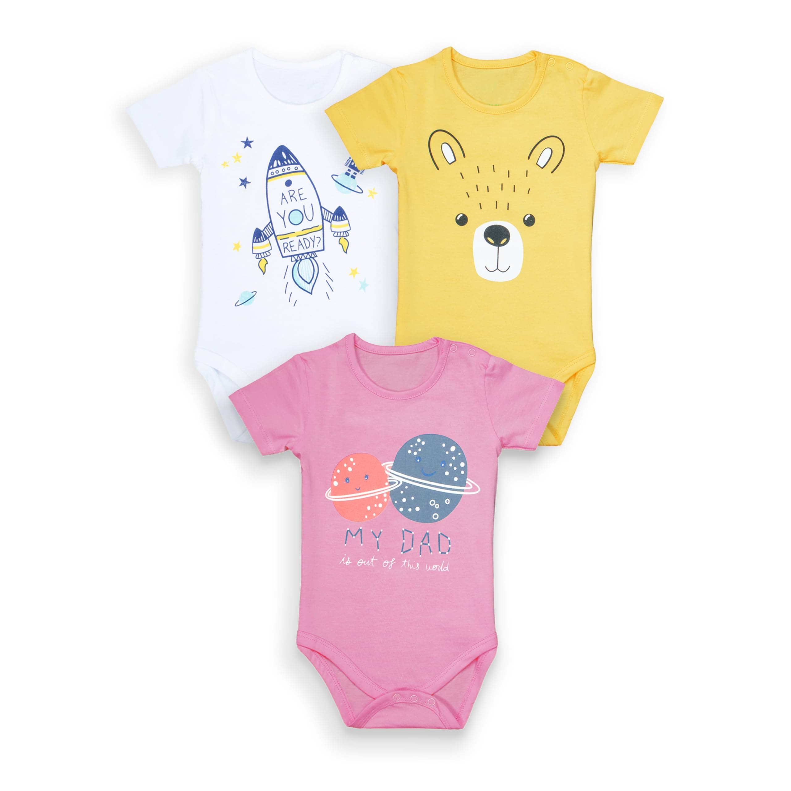 YUV Baby Boy's and Girl's Pack of 3 Multi-Coloured 100% Cotton Printed Onesie/Romper - 0 to 12 Months